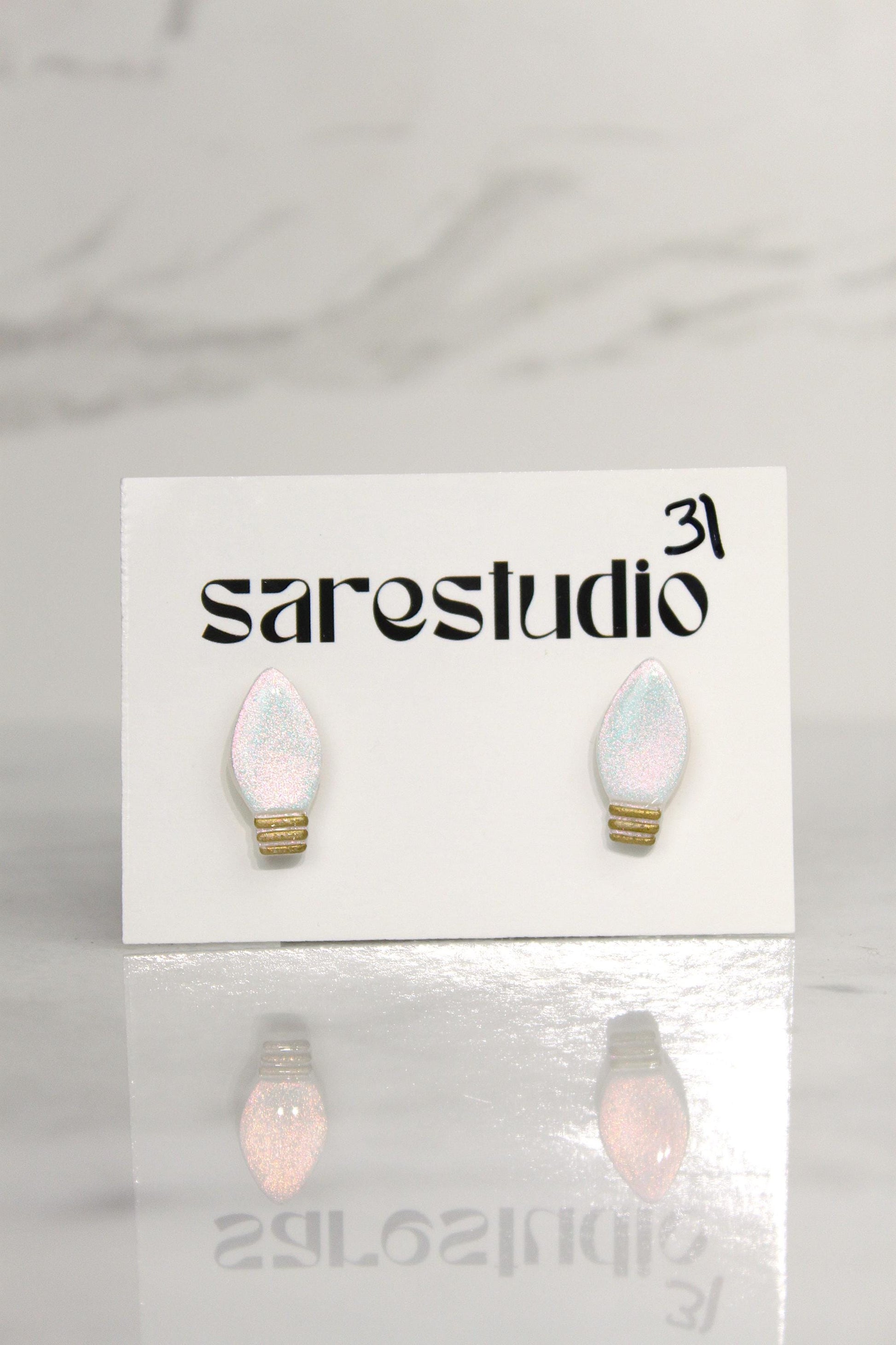 Polymer Clay Christmas Light Bulb Studs - Mini Holiday Light Earrings
