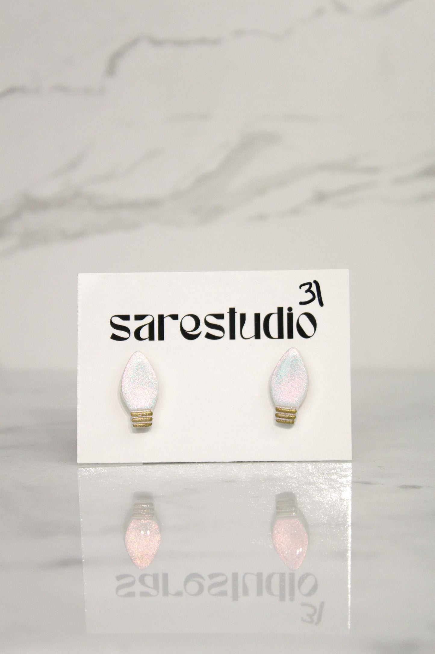 Polymer Clay Christmas Light Bulb Studs - Mini Holiday Light Earrings