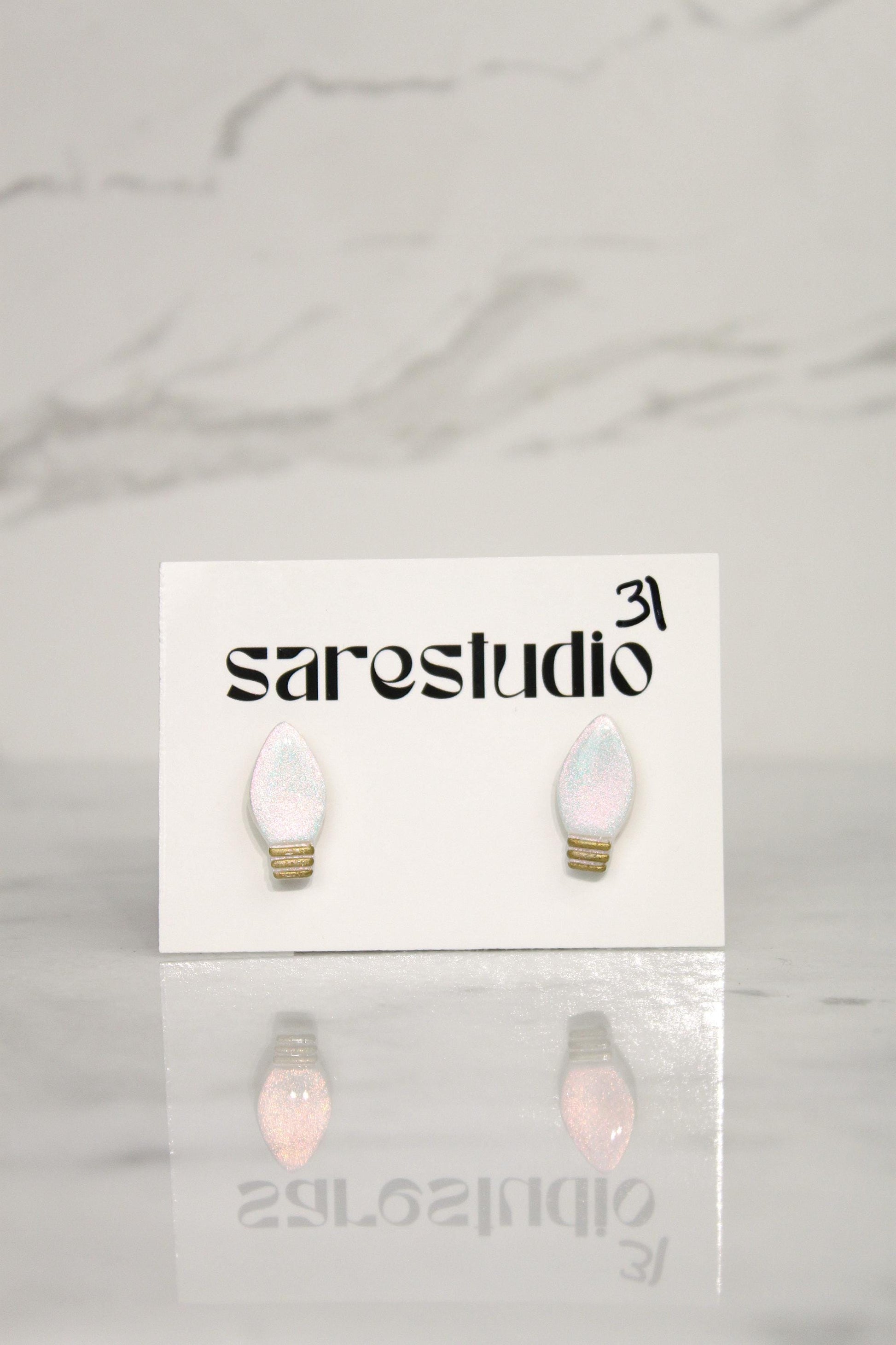 Polymer Clay Christmas Light Bulb Studs - Mini Holiday Light Earrings