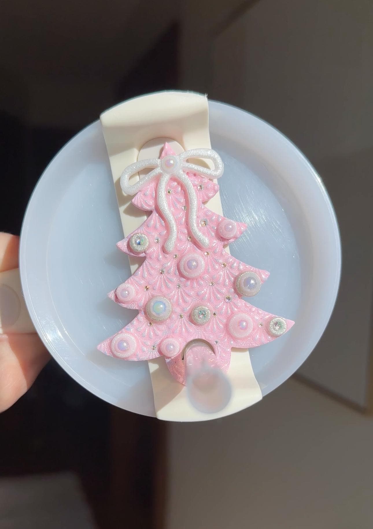 Pink Christmas Tree Stanley Topper - Coquette Bow Straw Topper 30oz 40oz