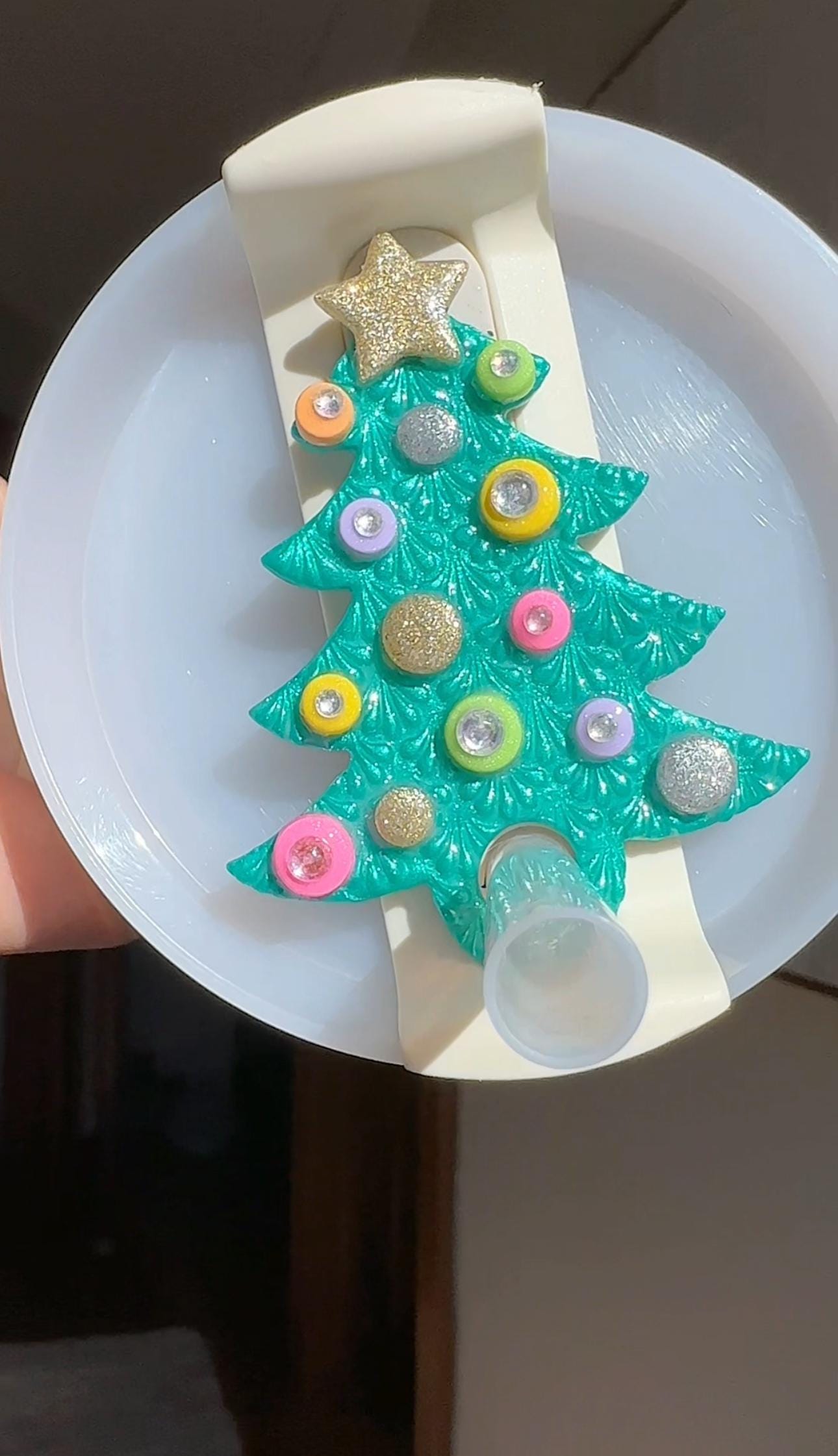 Christmas Tree Stanley Topper - Teal Green Ornament Straw Topper 30oz 40oz Tumbler