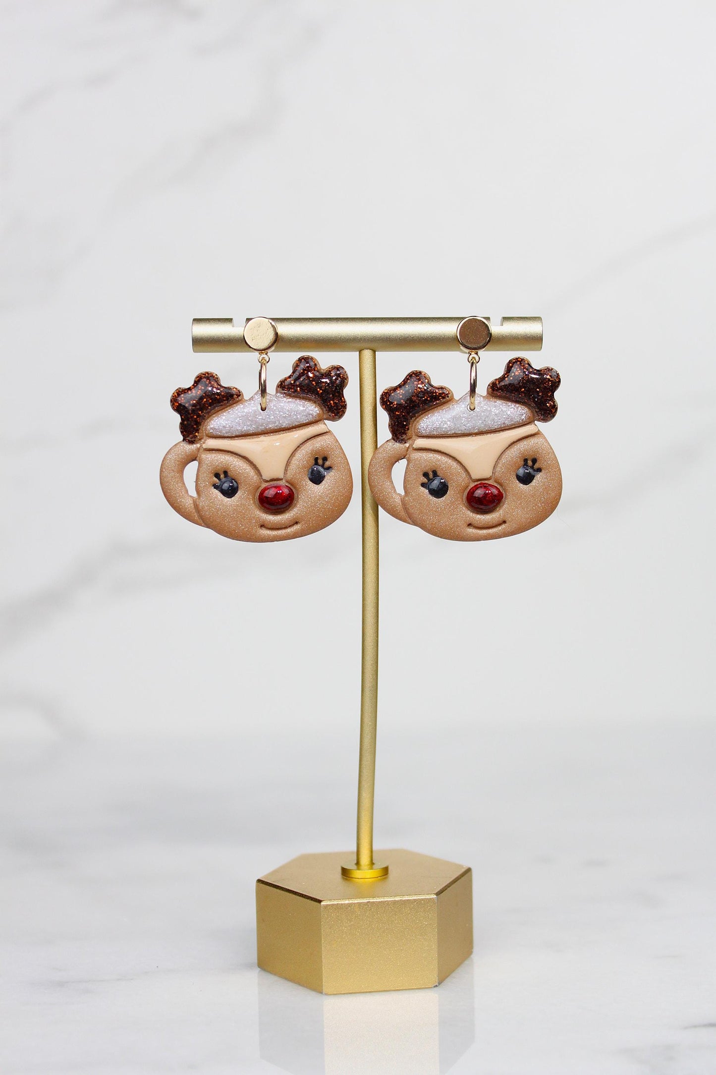 Polymer Clay Christmas Mug Earrings - Hot Cocoa Snowman Reindeer Grinch Designs