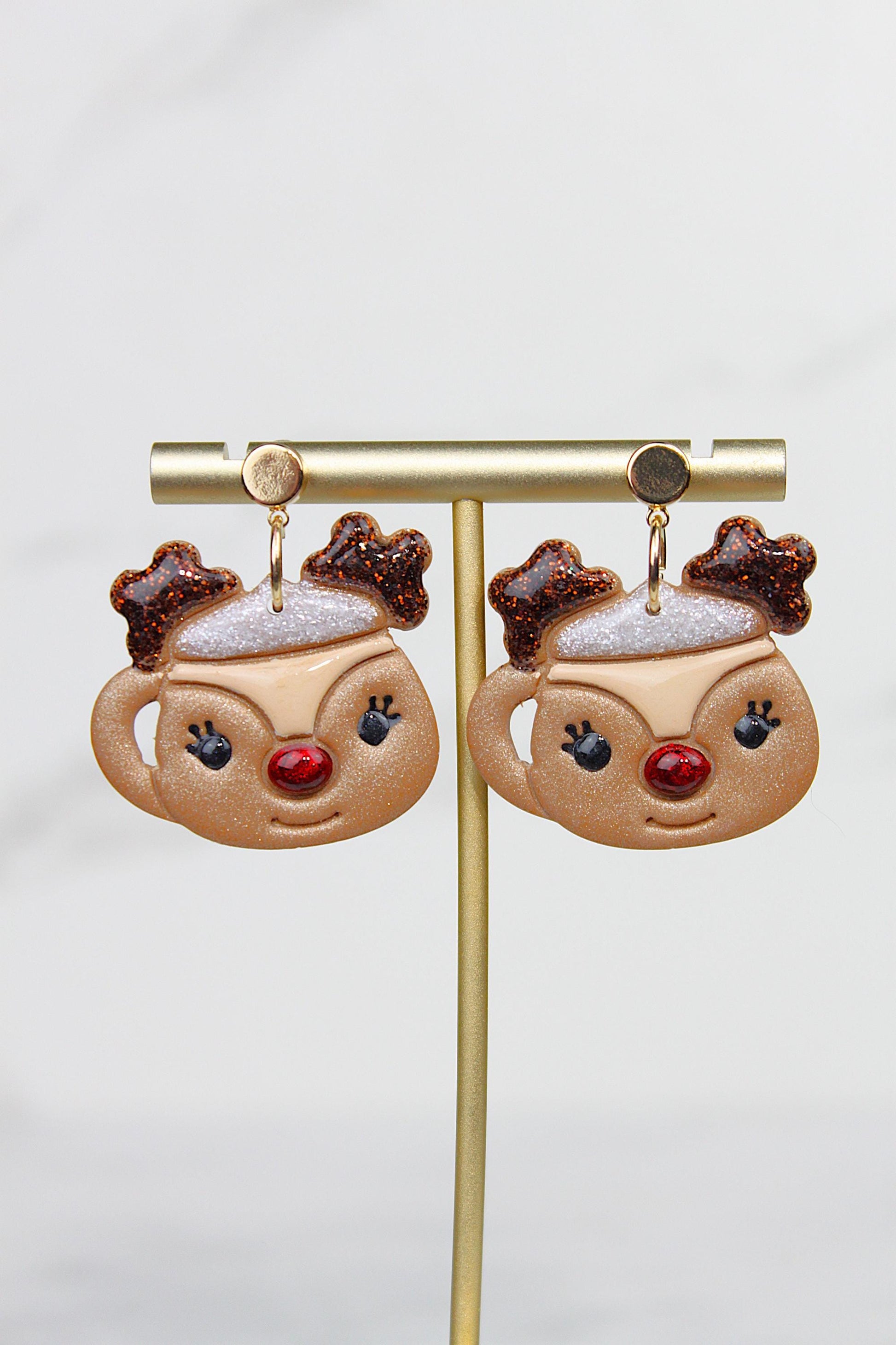 Polymer Clay Christmas Mug Earrings - Hot Cocoa Snowman Reindeer Grinch Designs