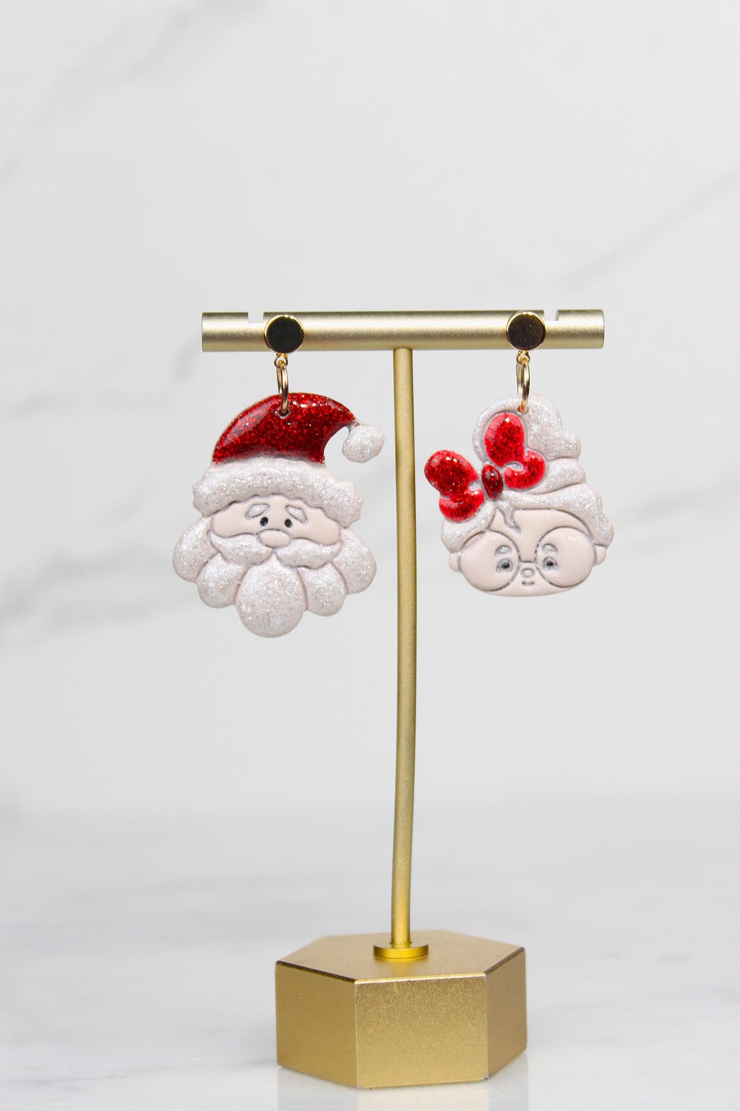 Polymer Clay Santa and Mrs Claus Earrings - Christmas Dangle Earrings