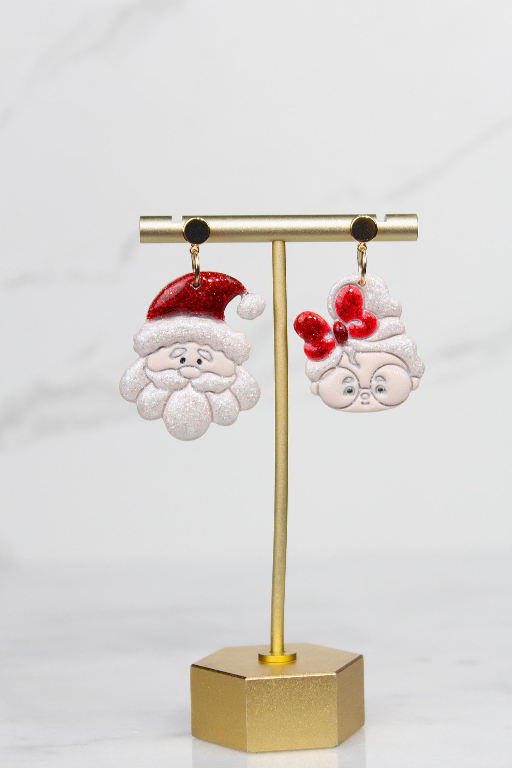 Polymer Clay Santa and Mrs Claus Earrings - Christmas Dangle Earrings