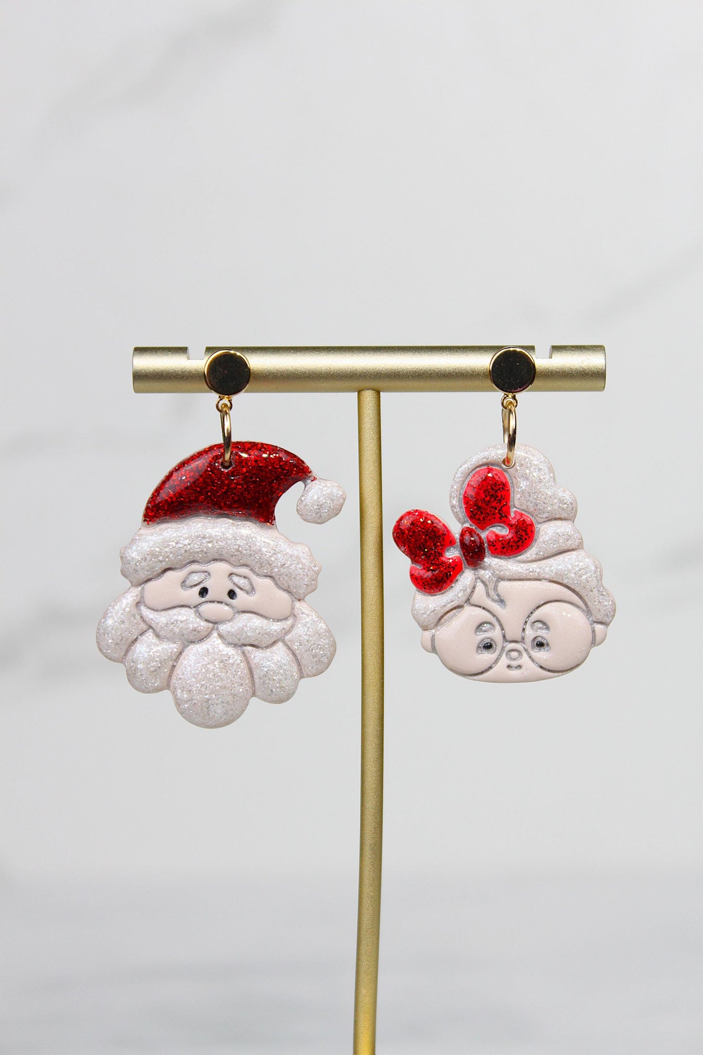 Polymer Clay Santa and Mrs Claus Earrings - Christmas Dangle Earrings