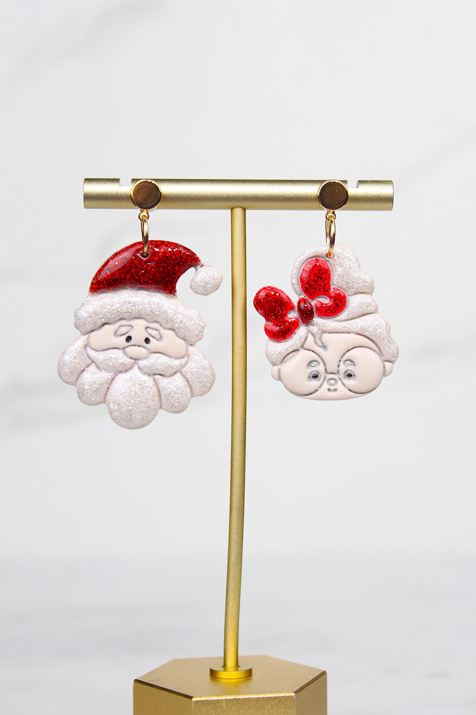 Polymer Clay Santa and Mrs Claus Earrings - Christmas Dangle Earrings