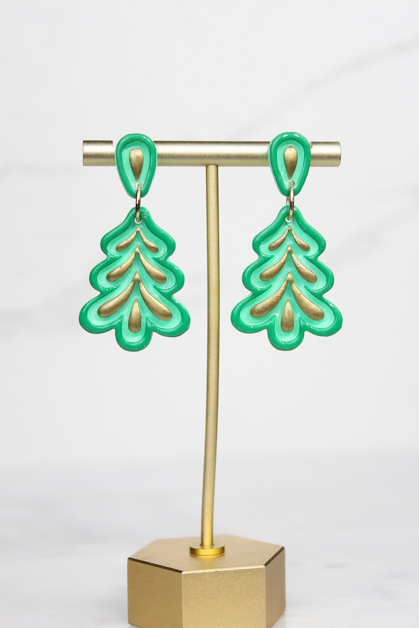Polymer Clay Christmas Tree Earrings - Colorful Holiday Dangle Earrings