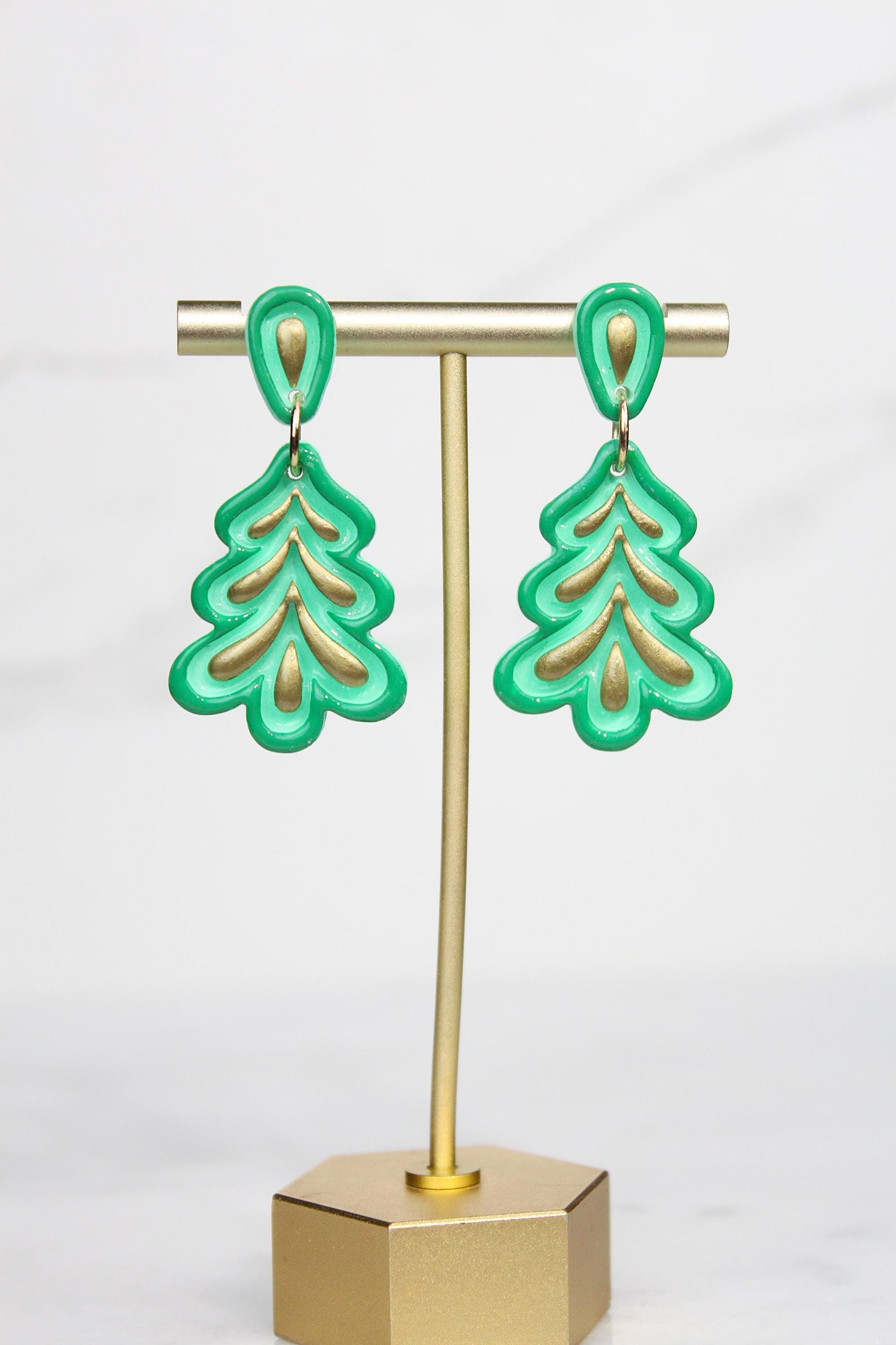 Polymer Clay Christmas Tree Earrings - Colorful Holiday Dangle Earrings