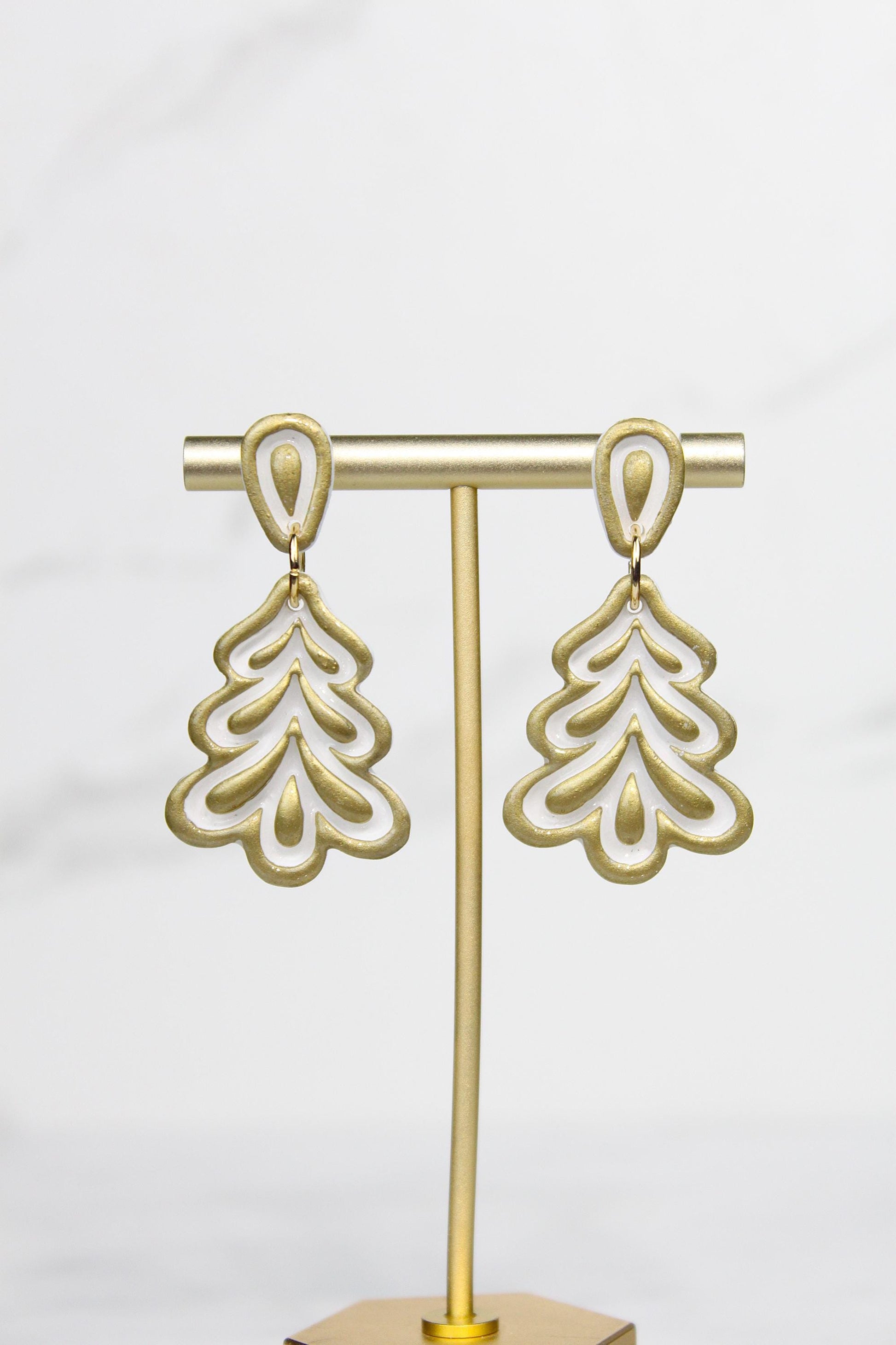 Polymer Clay Christmas Tree Earrings - Colorful Holiday Dangle Earrings