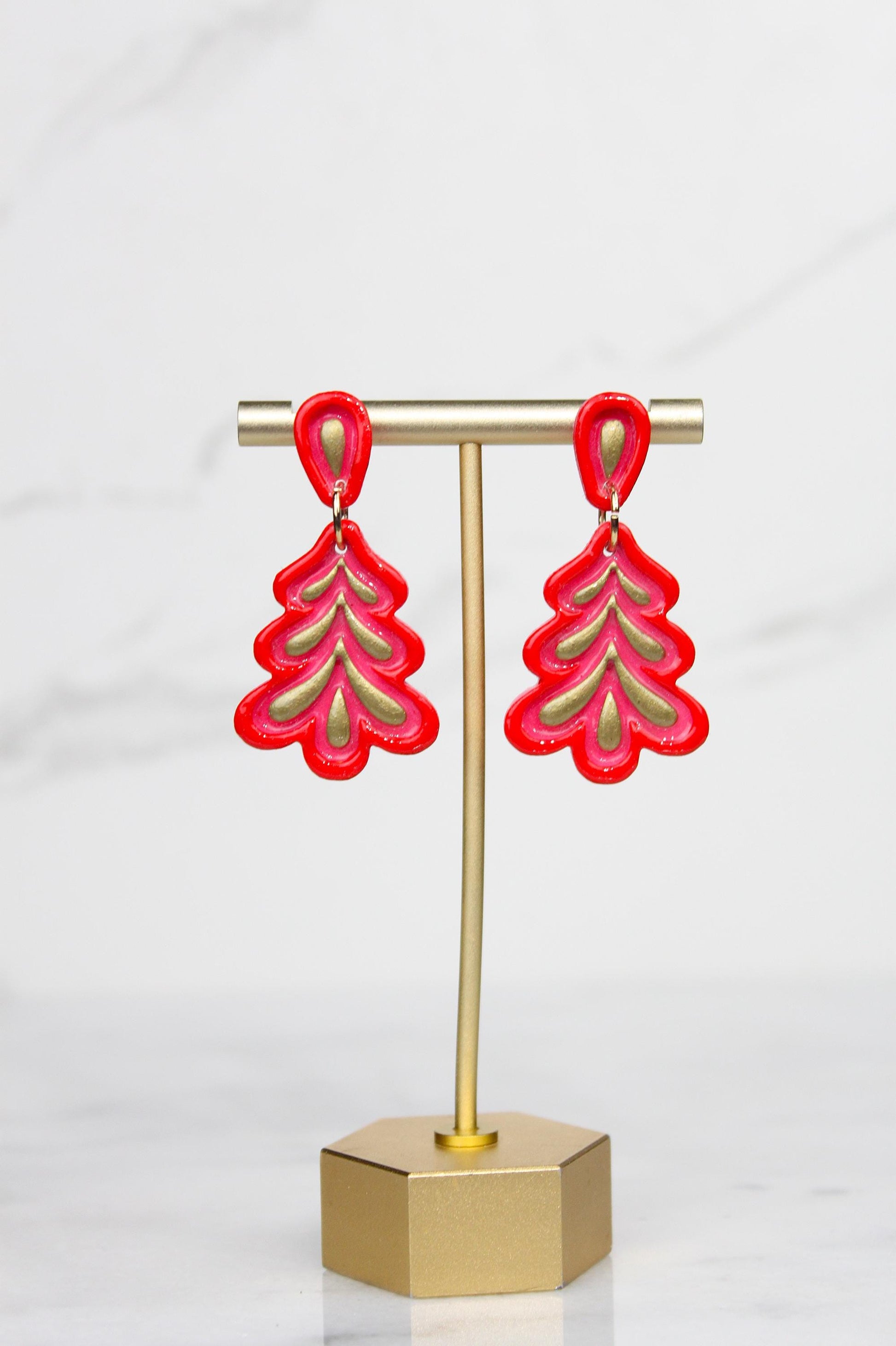 Polymer Clay Christmas Tree Earrings - Colorful Holiday Dangle Earrings