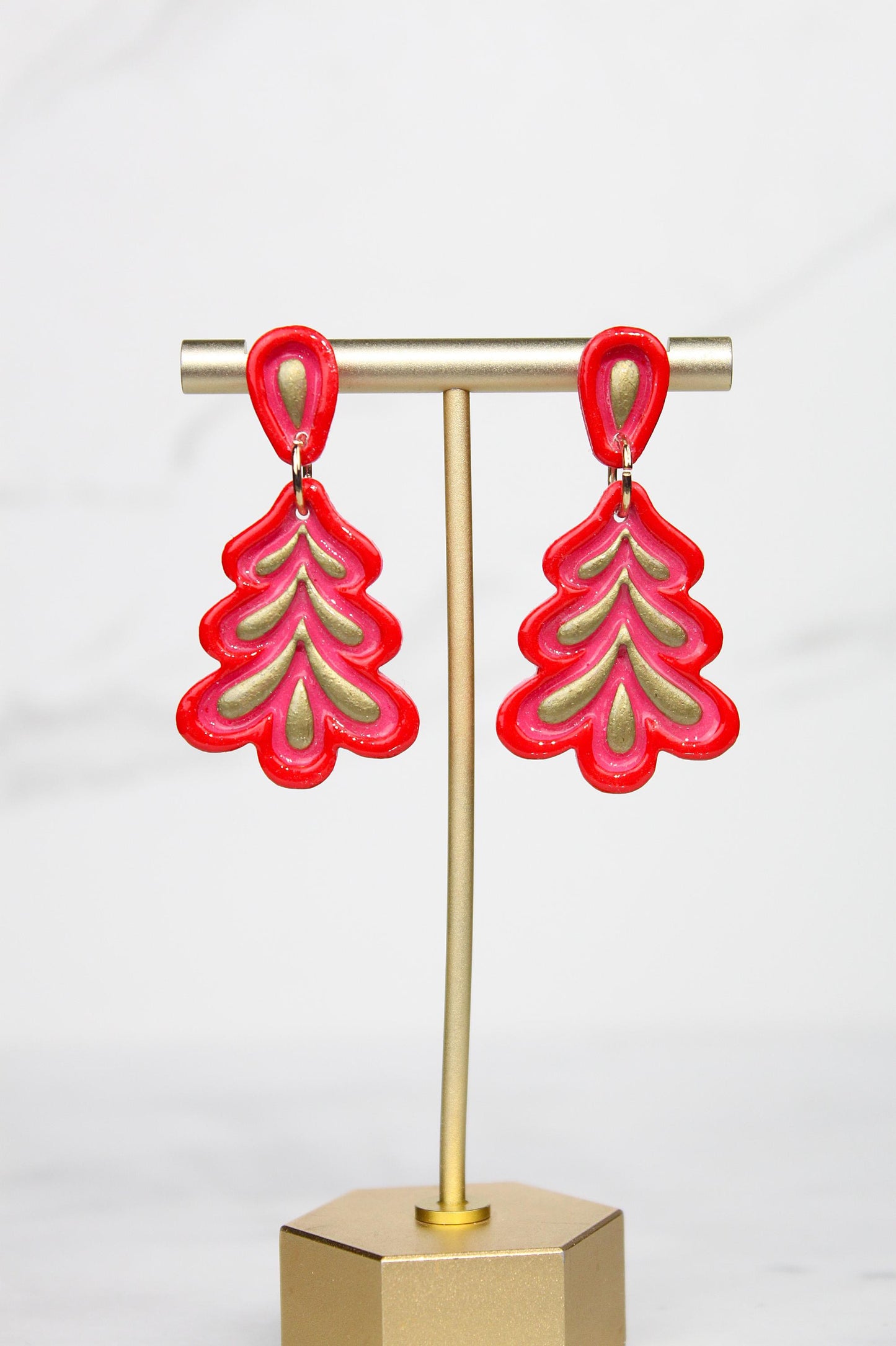 Polymer Clay Christmas Tree Earrings - Colorful Holiday Dangle Earrings