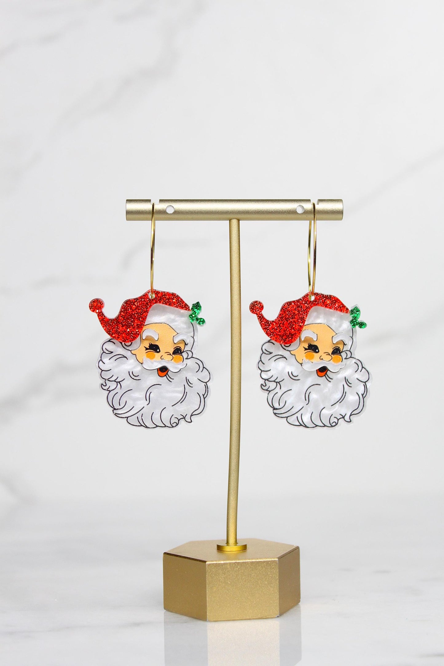 intage Santa Claus Acrylic Earrings - Retro Christmas Hoop Dangle Earrings