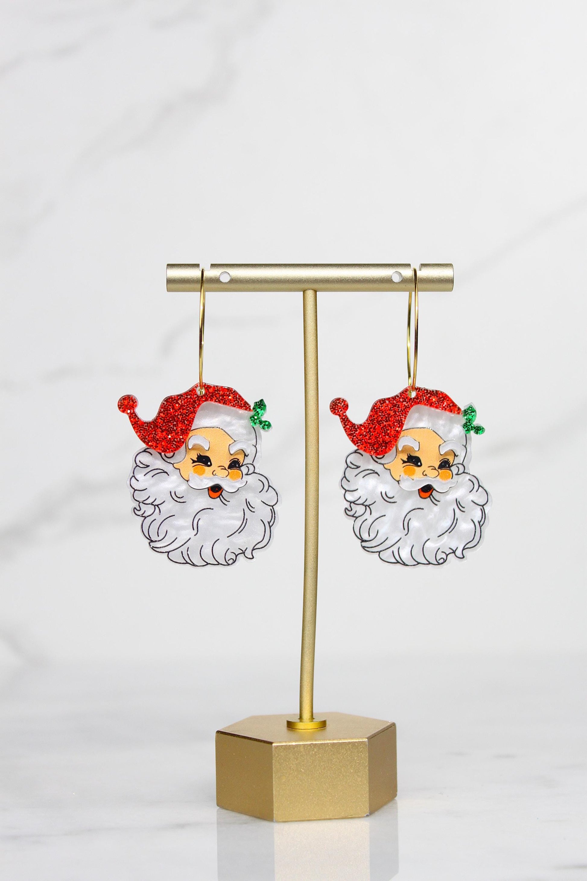 intage Santa Claus Acrylic Earrings - Retro Christmas Hoop Dangle Earrings