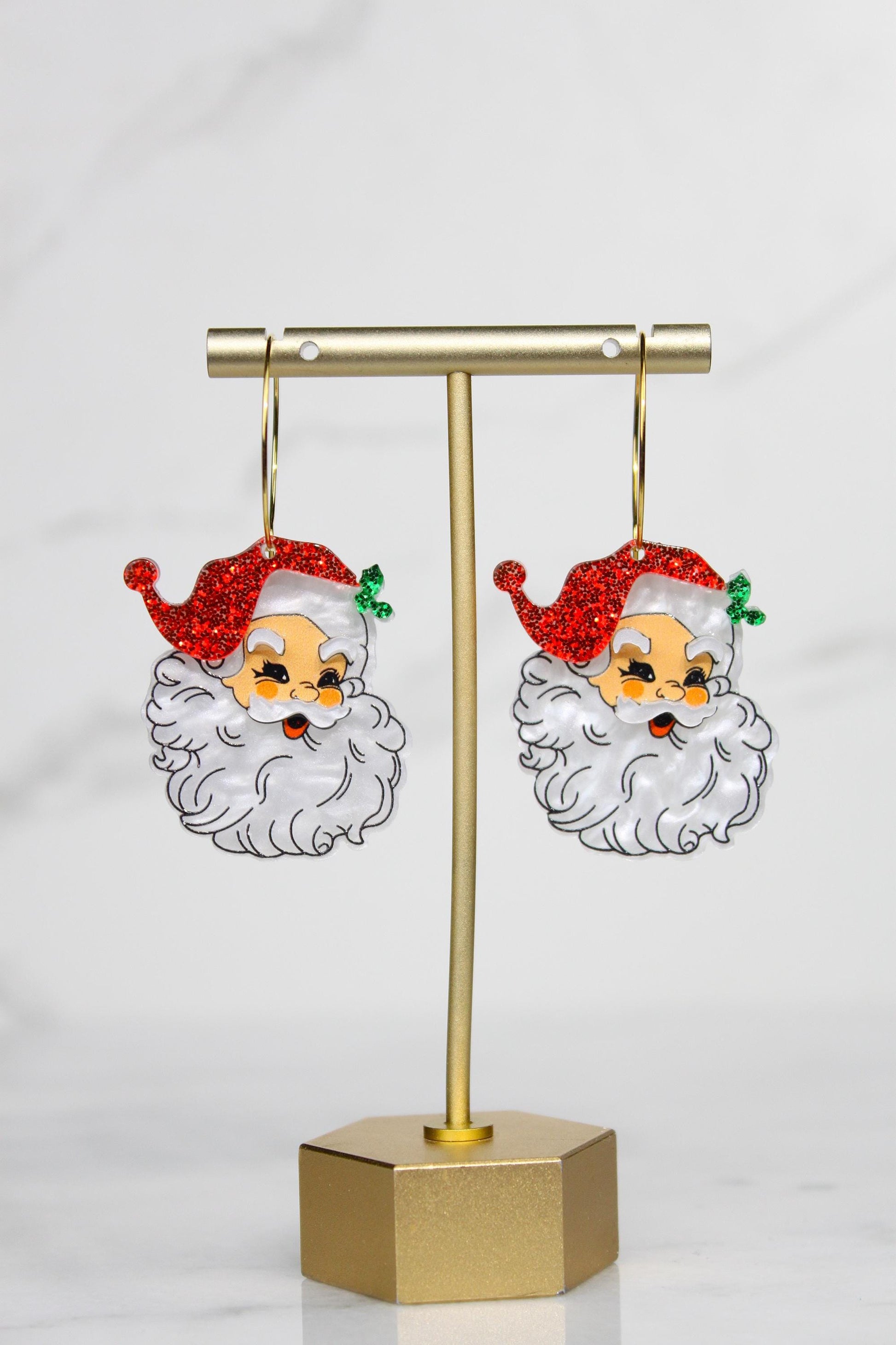 intage Santa Claus Acrylic Earrings - Retro Christmas Hoop Dangle Earrings