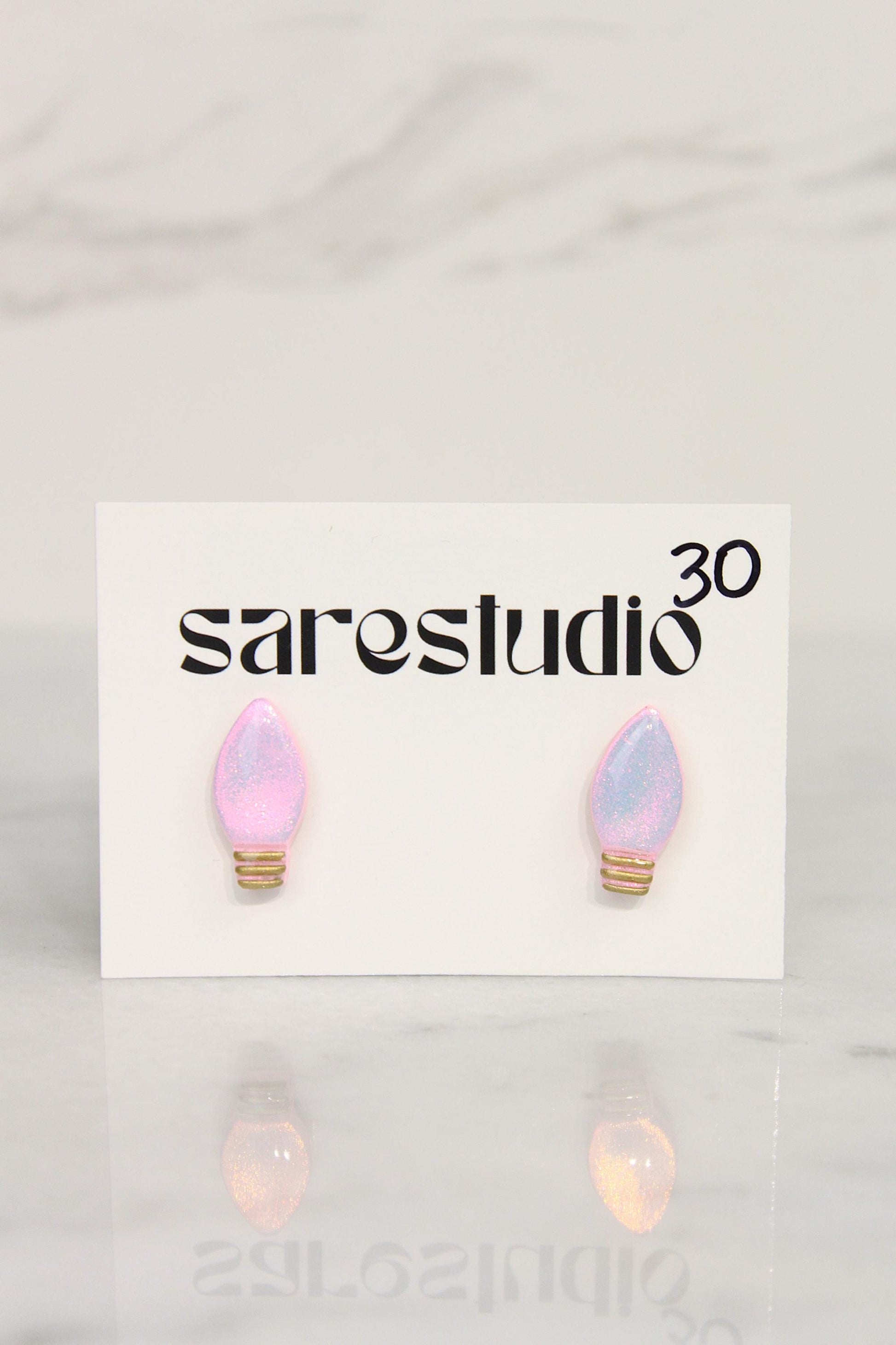Polymer Clay Christmas Light Bulb Studs - Mini Holiday Light Earrings