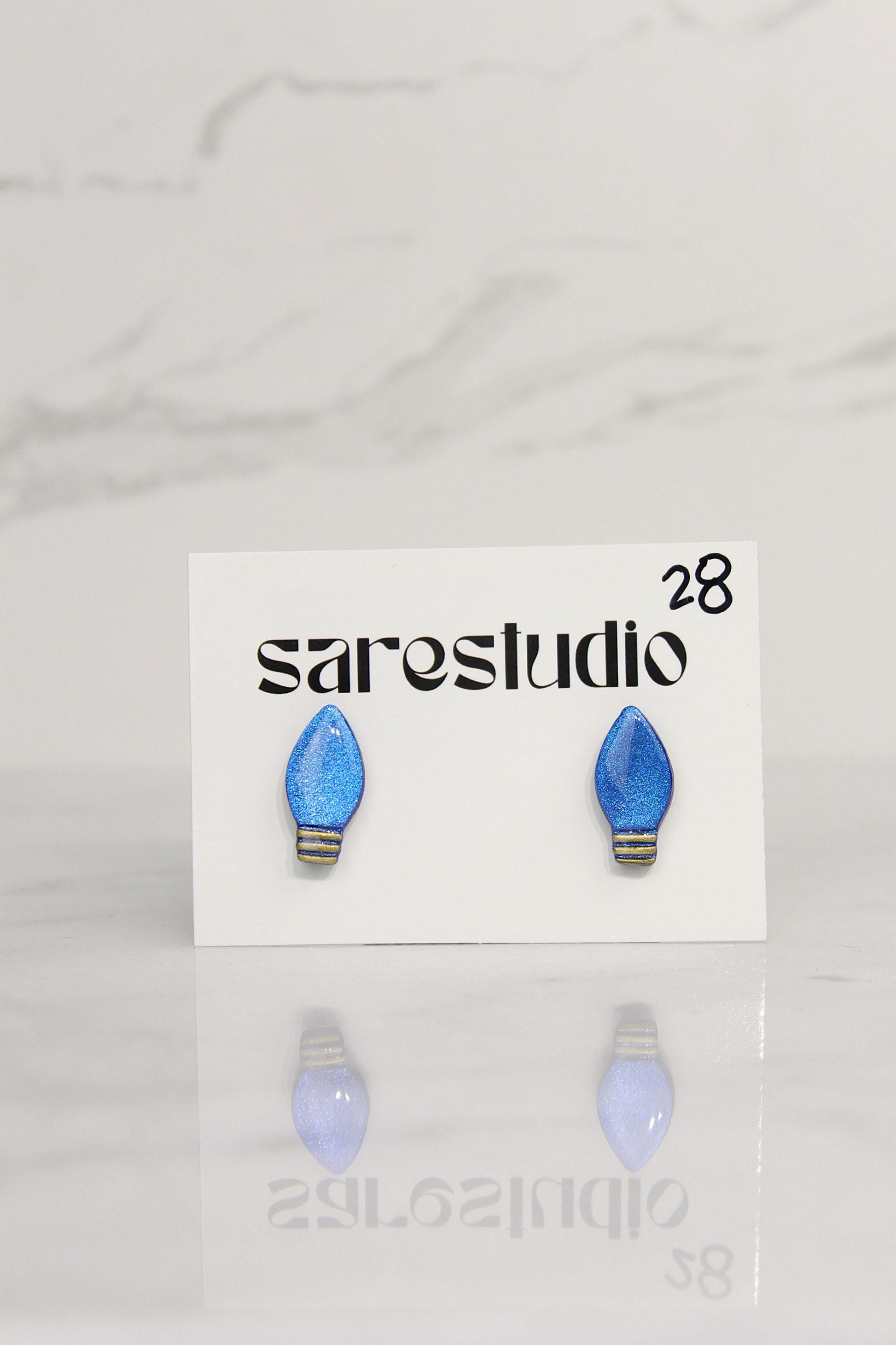 Polymer Clay Christmas Light Bulb Studs - Mini Holiday Light Earrings