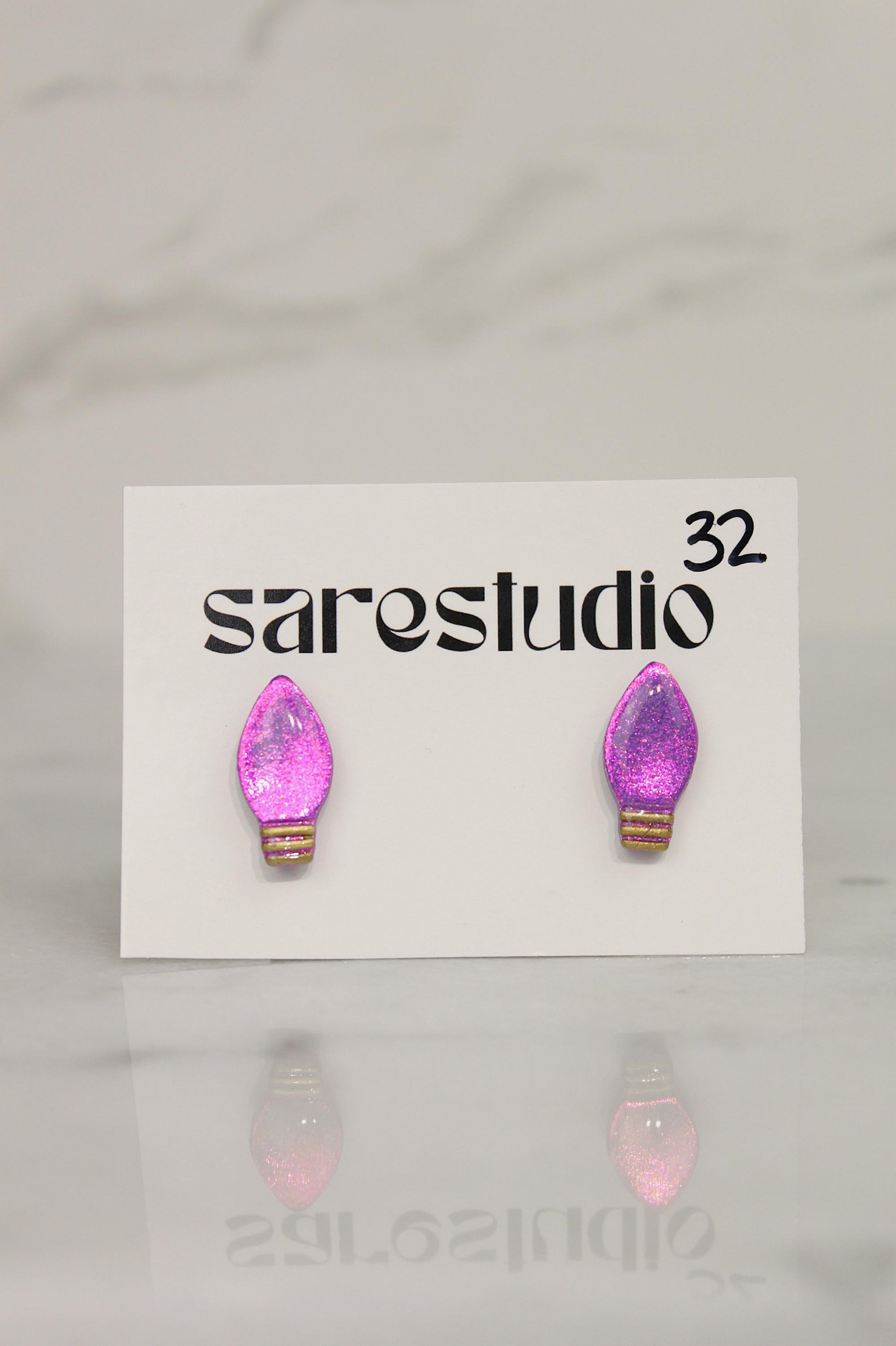 Polymer Clay Christmas Light Bulb Studs - Mini Holiday Light Earrings