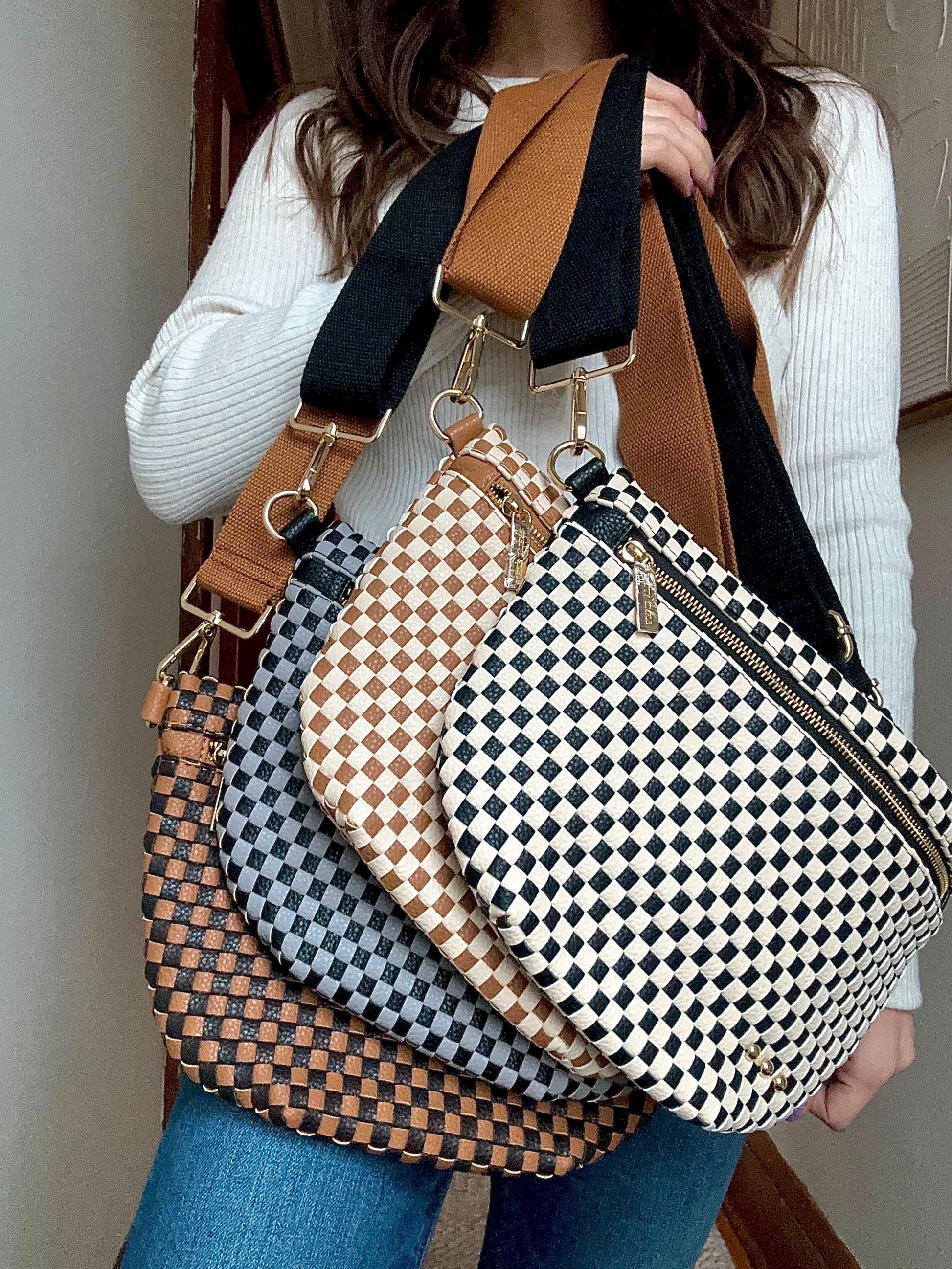 Women’s Woven Crossbody Bum Bag | Neutral Sling Bag | Trendy Everyday Fanny Pack
