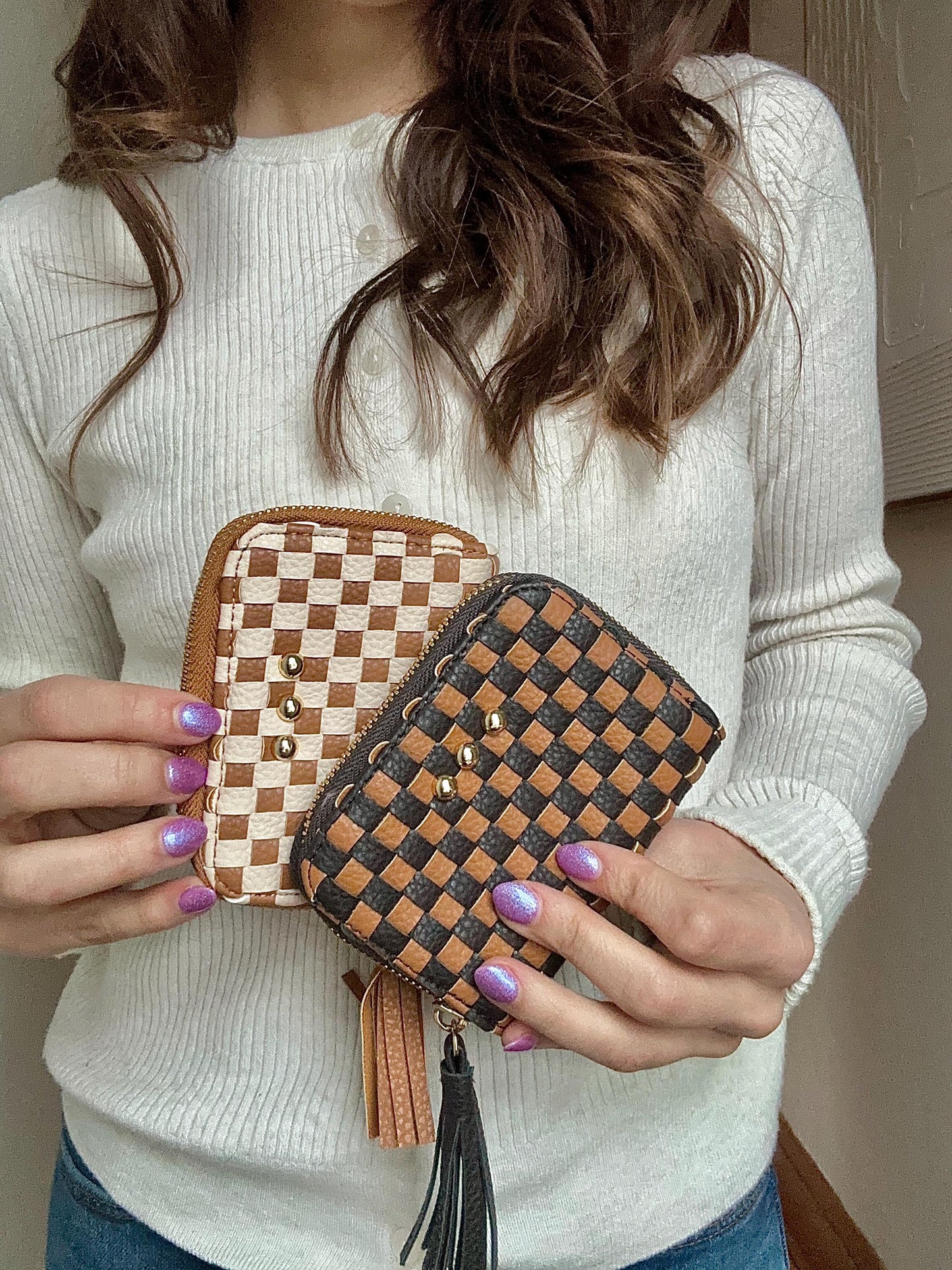 Wynona Woven Wallet for Women | Vegan Leather Zip Wallet