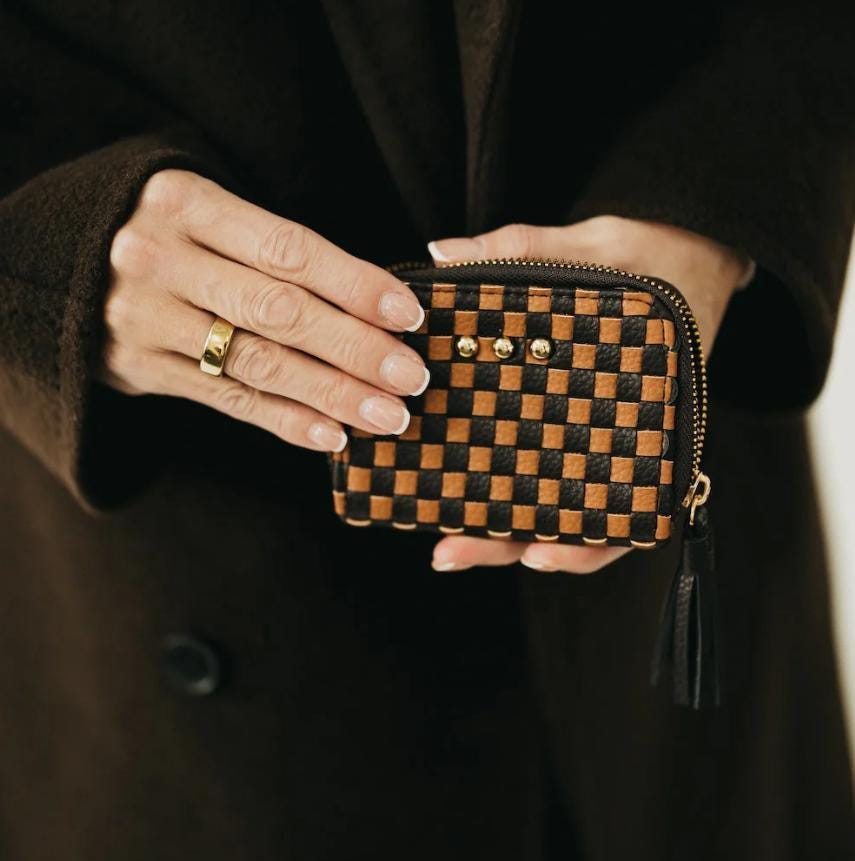 Wynona Woven Wallet for Women | Vegan Leather Zip Wallet