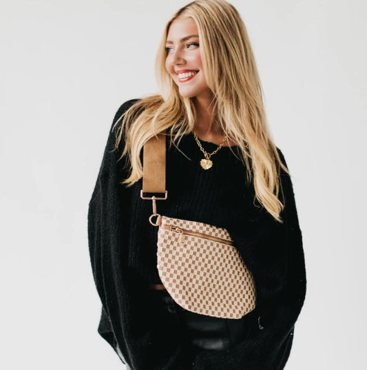 Women’s Woven Crossbody Bum Bag | Neutral Sling Bag | Trendy Everyday Fanny Pack