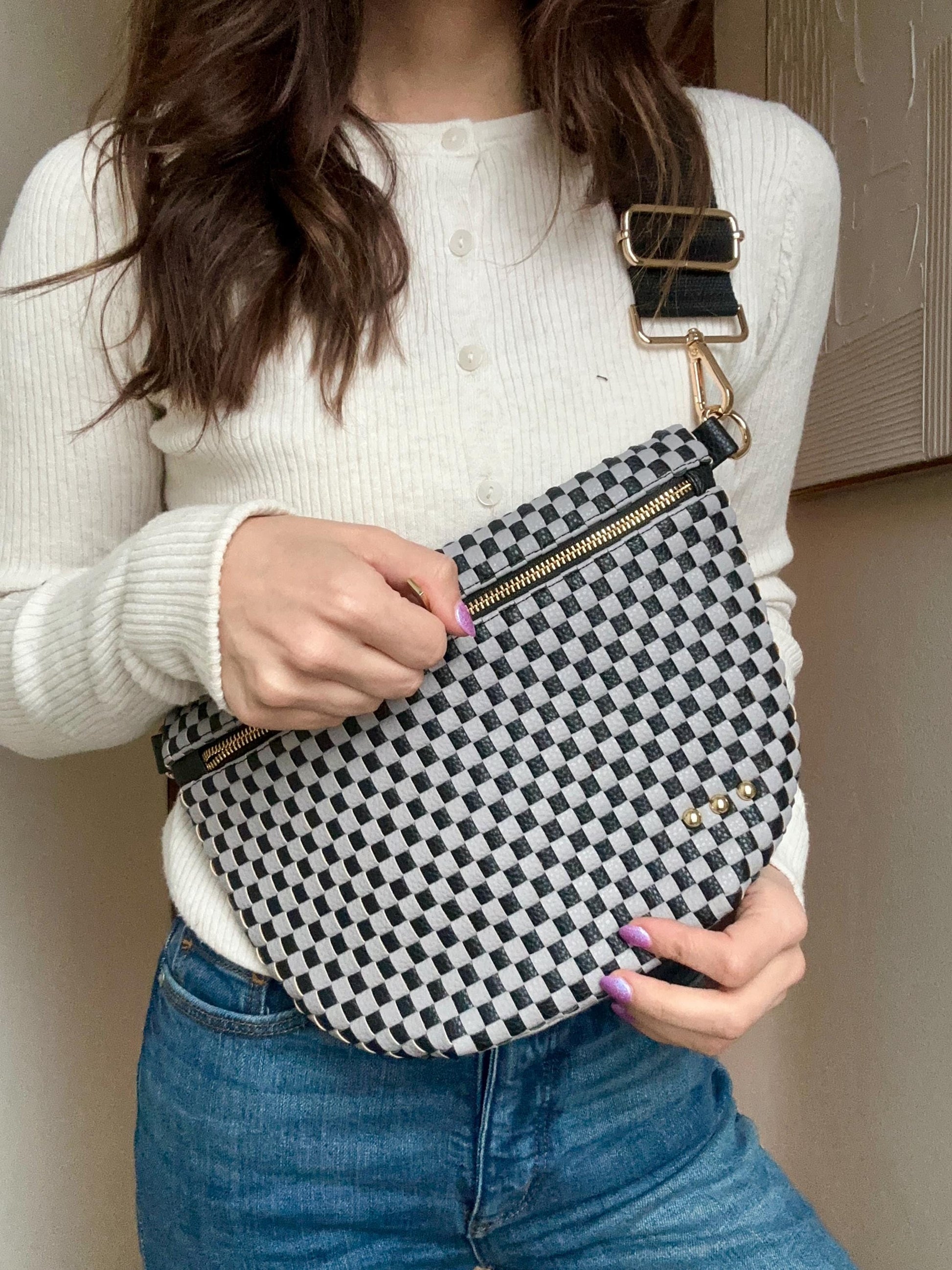 Women’s Woven Crossbody Bum Bag | Neutral Sling Bag | Trendy Everyday Fanny Pack