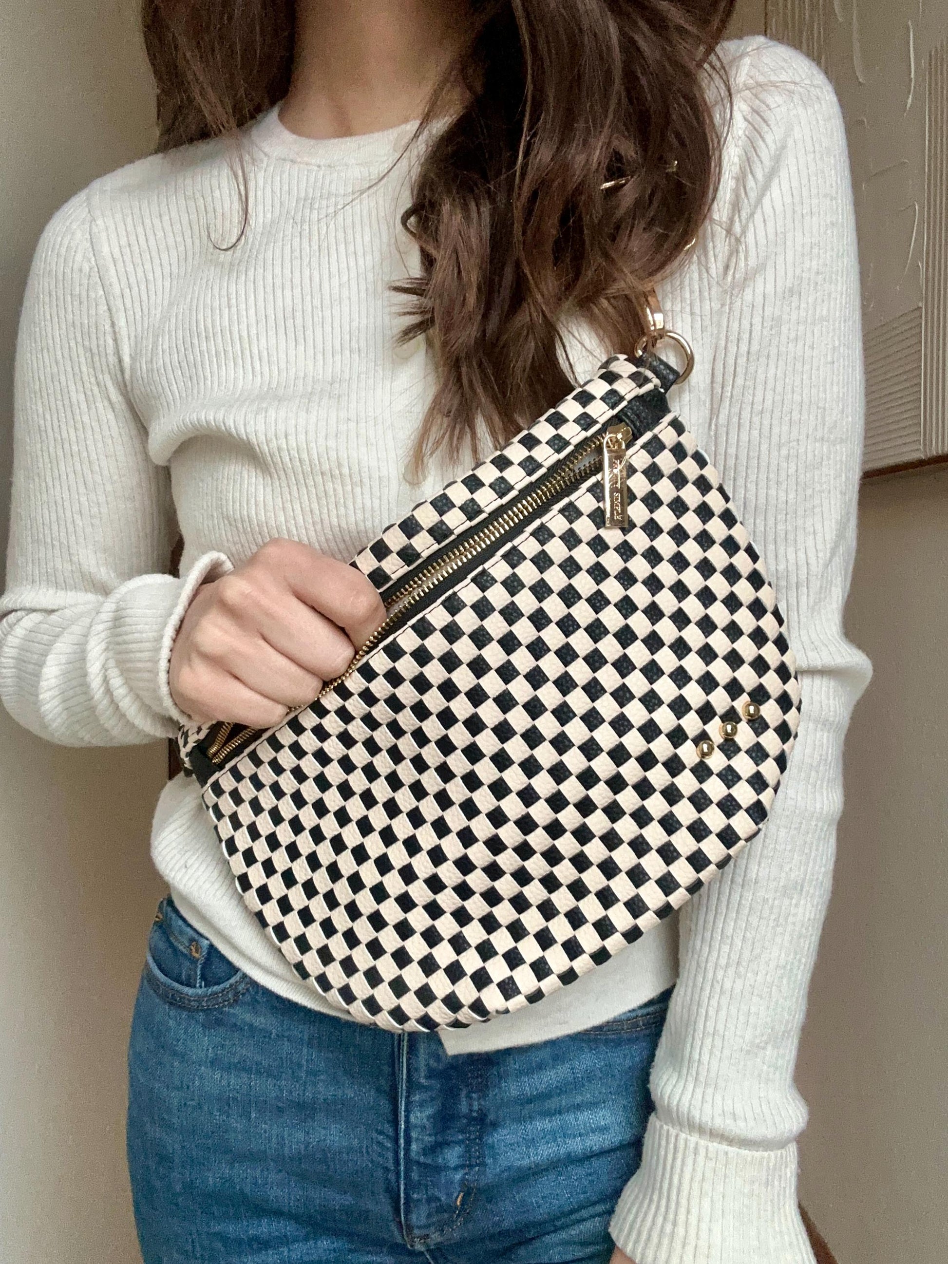 Women’s Woven Crossbody Bum Bag | Neutral Sling Bag | Trendy Everyday Fanny Pack