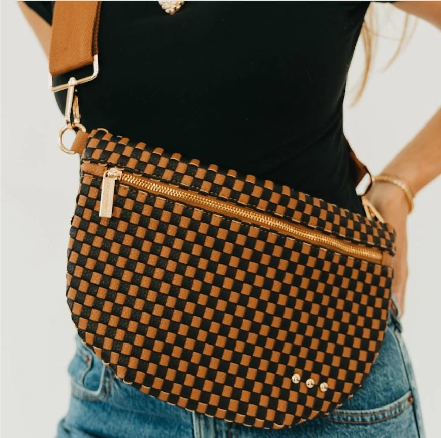 Women’s Woven Crossbody Bum Bag | Neutral Sling Bag | Trendy Everyday Fanny Pack