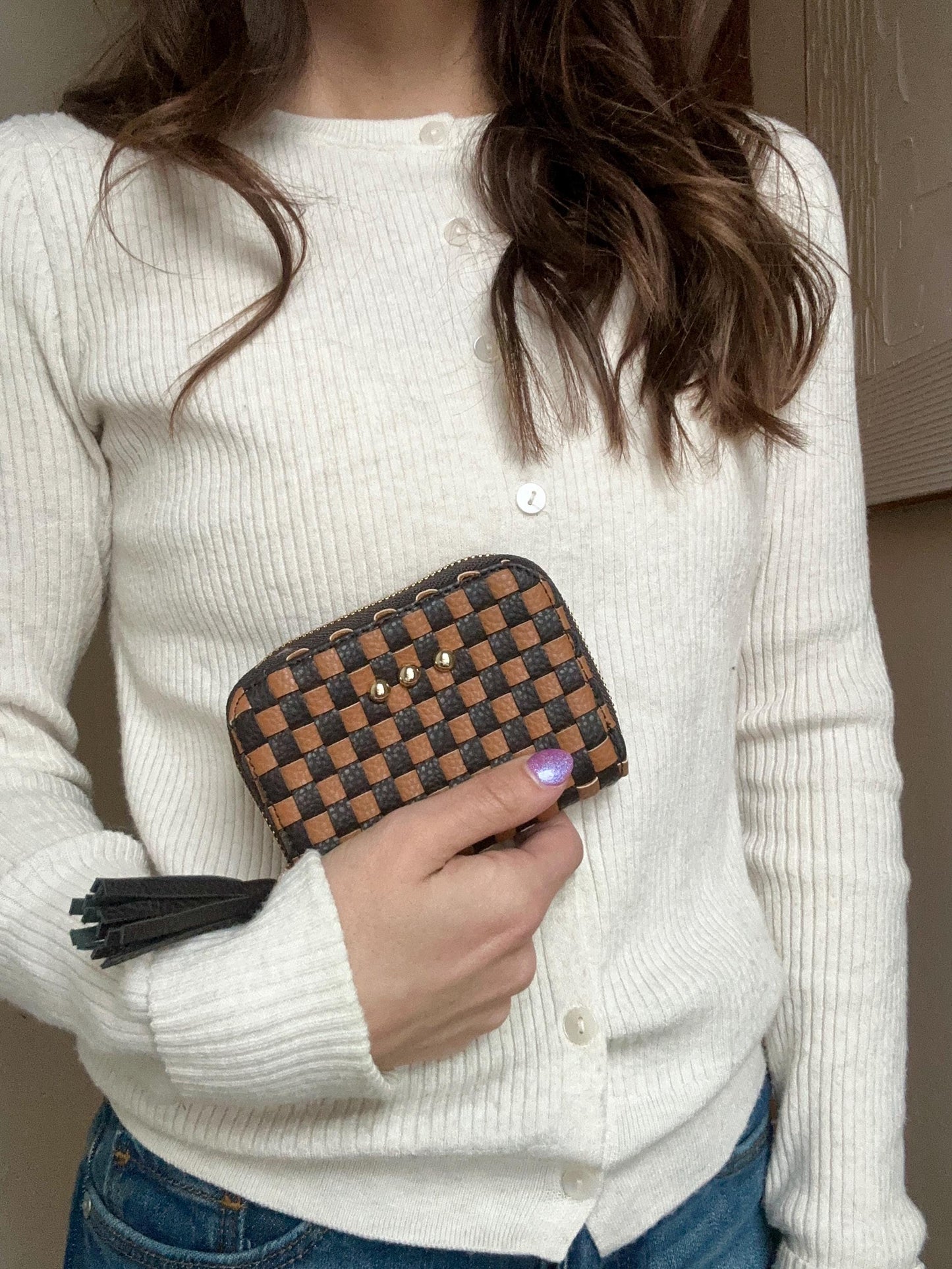 Wynona Woven Wallet for Women | Vegan Leather Zip Wallet