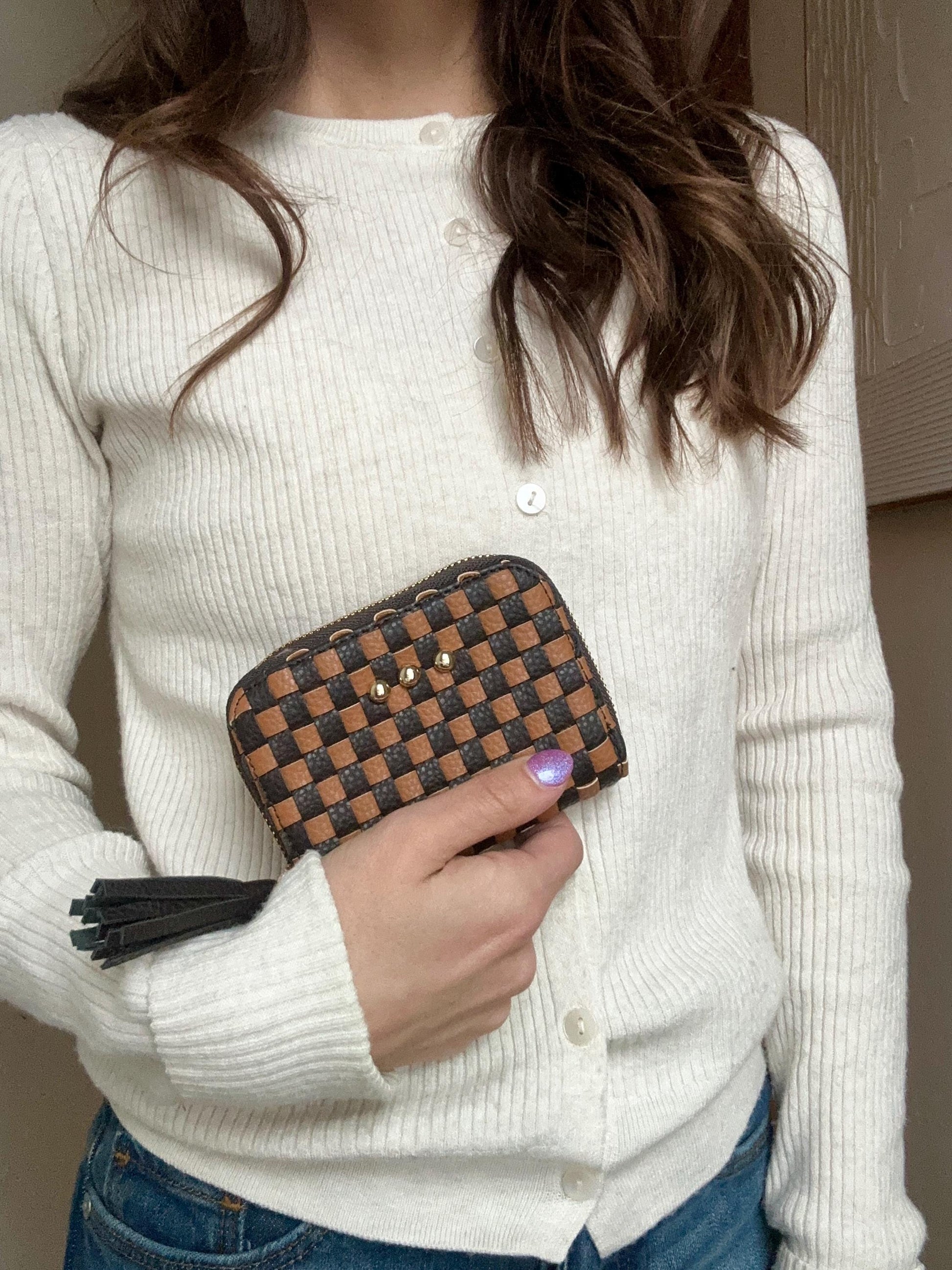 Wynona Woven Wallet for Women | Vegan Leather Zip Wallet