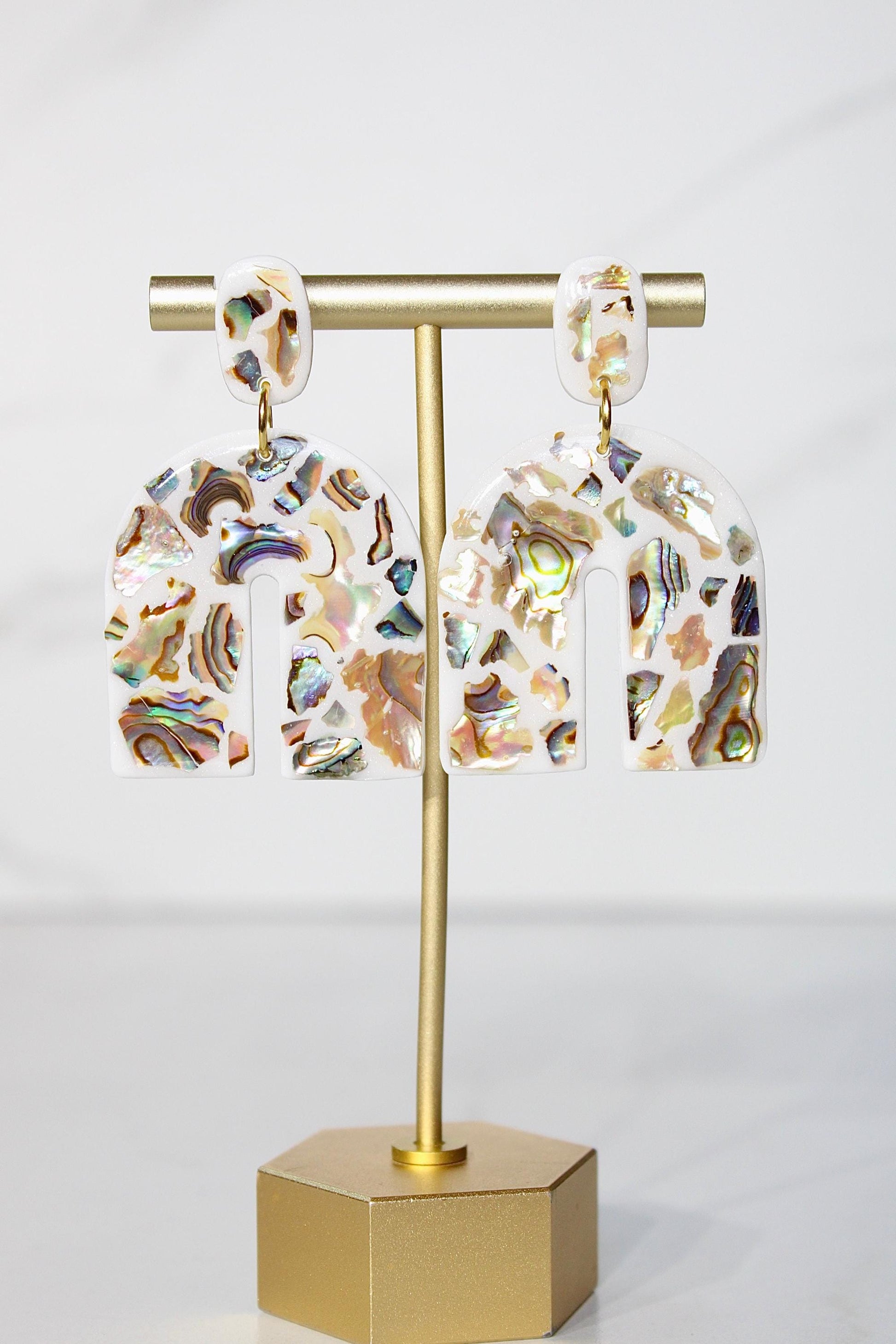 Lumière Arch Earrings | Iridescent Shell Statement Earrings