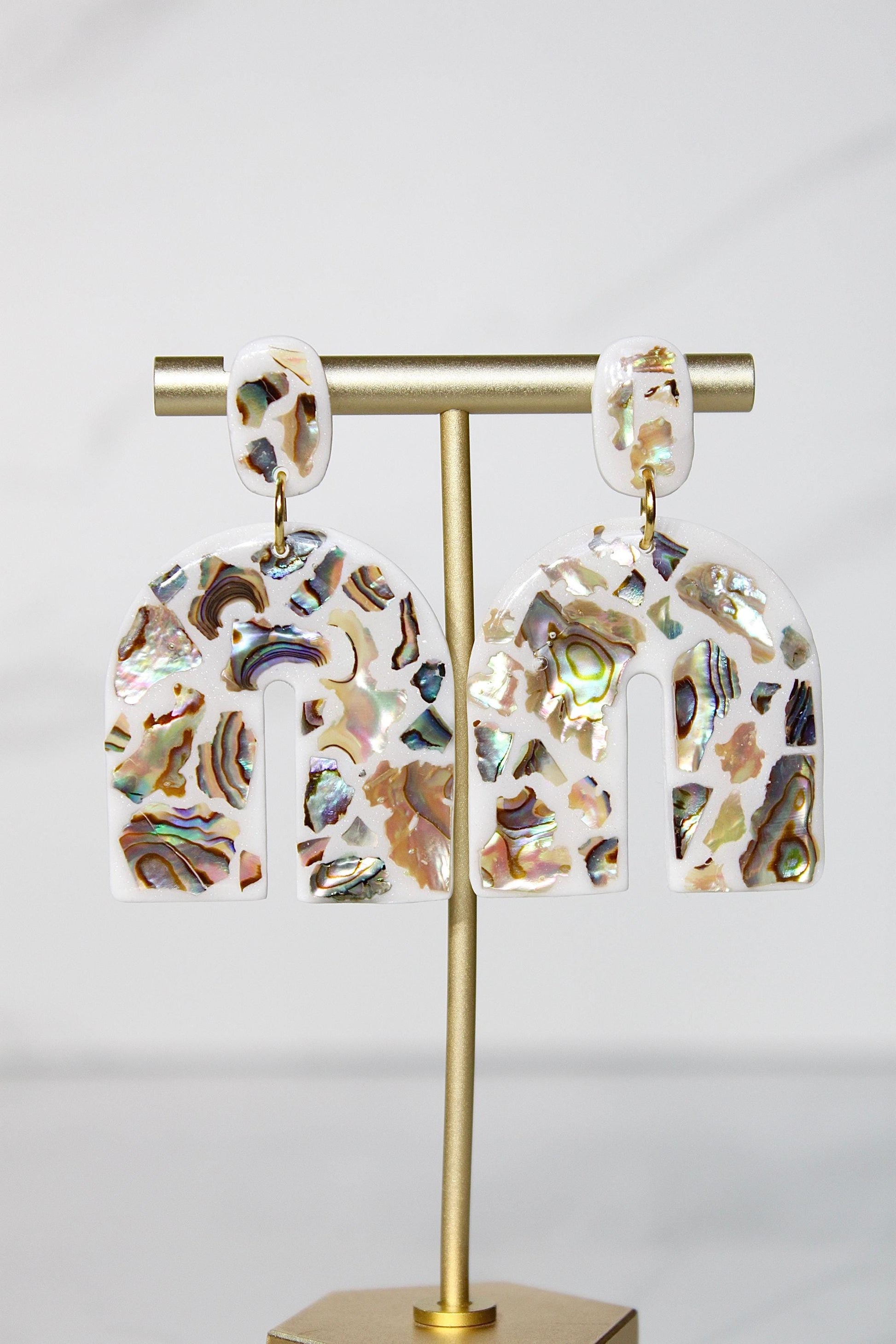 Lumière Arch Earrings | Iridescent Shell Statement Earrings