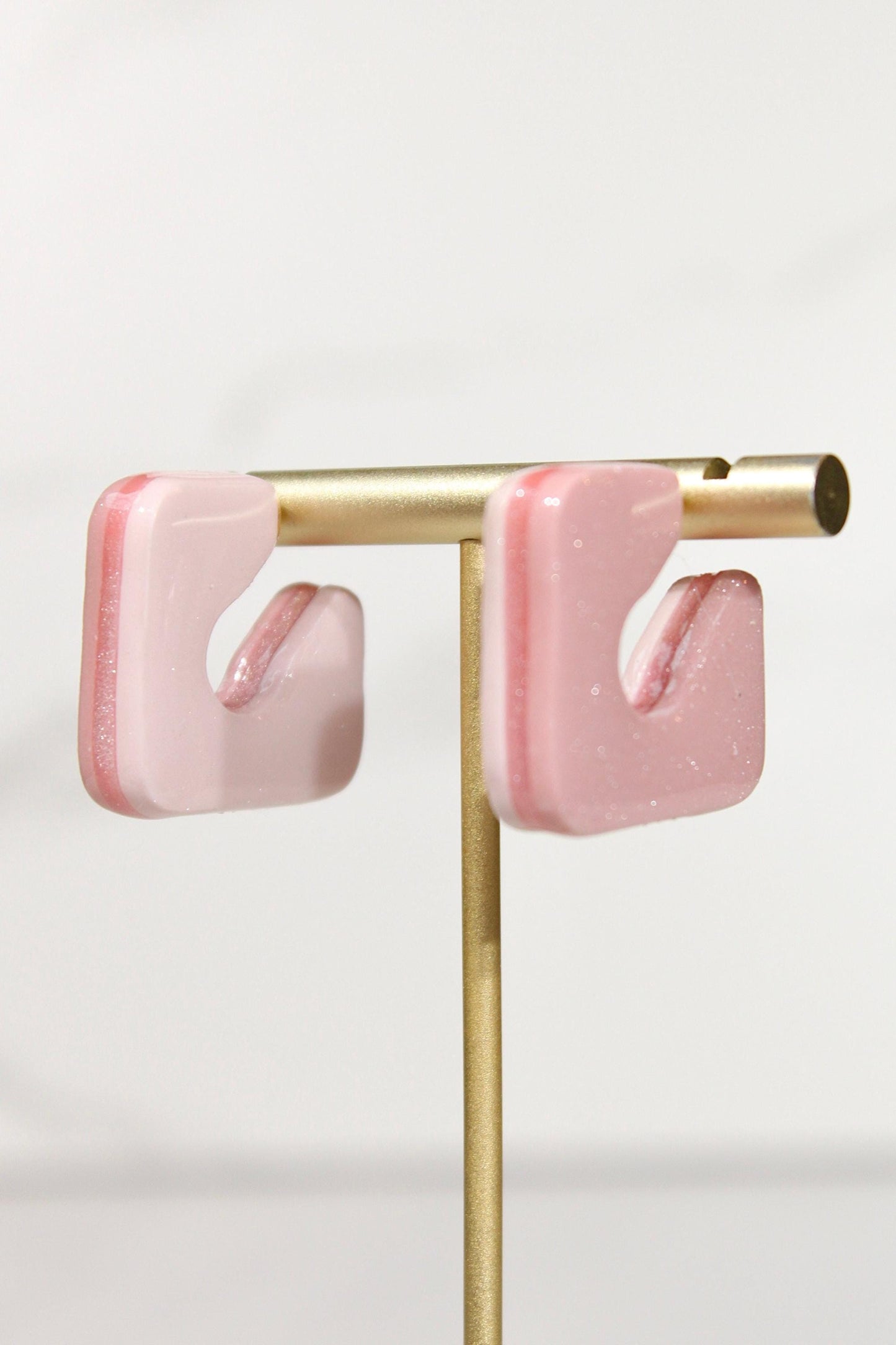 Color Block Hoop Earrings – Blush | Handmade Polymer Clay Statement Earrings