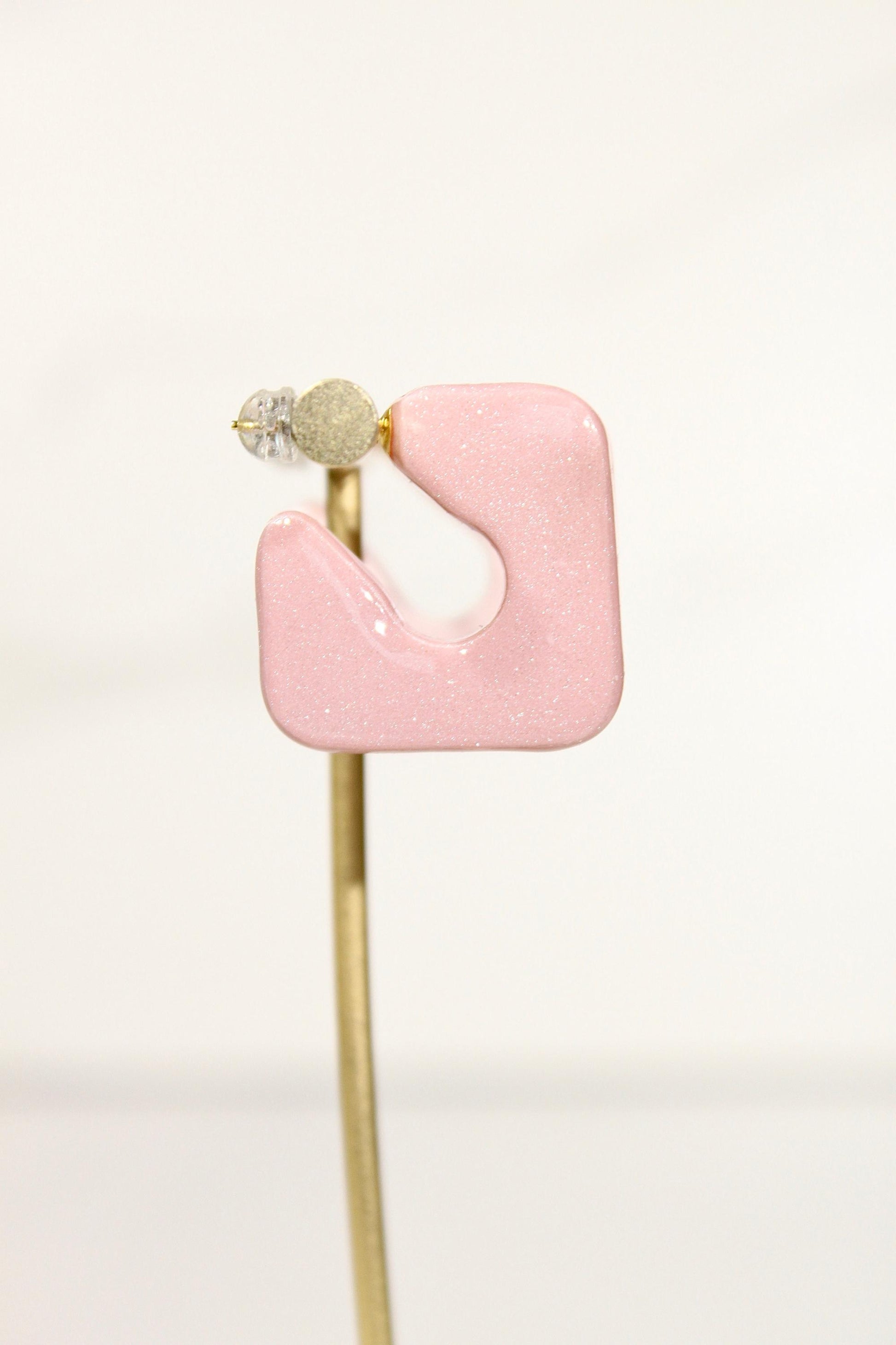Color Block Hoop Earrings – Blush | Handmade Polymer Clay Statement Earrings