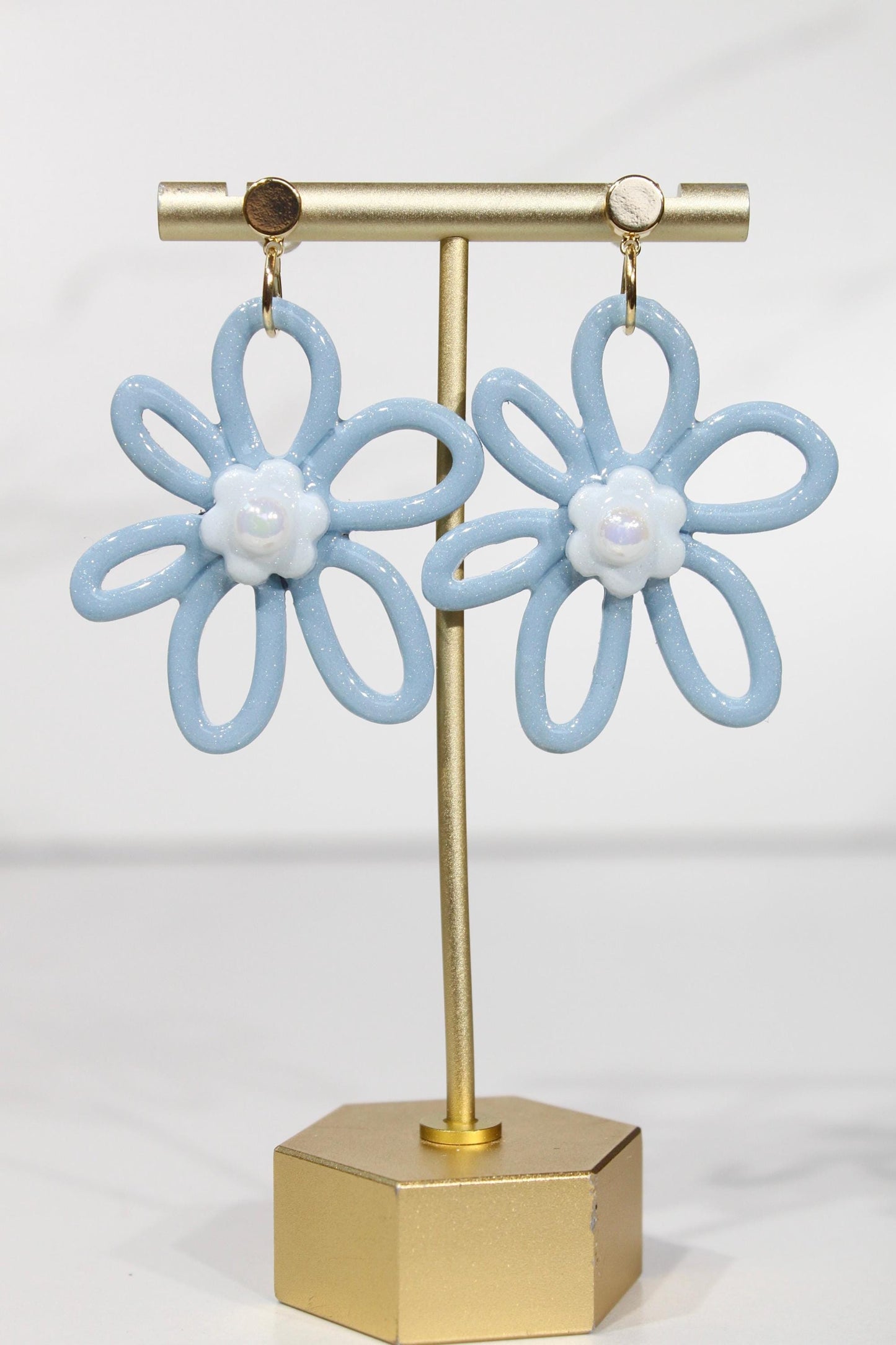 Whimsy Bloom Denim Flower Statement Earrings | Handmade Polymer Clay Earrings