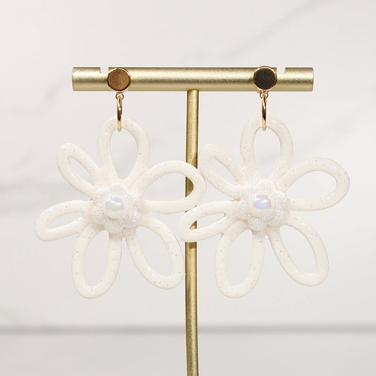 Whimsy Bloom Pearl Flower Statement Earrings | Handmade Polymer Clay Earrings