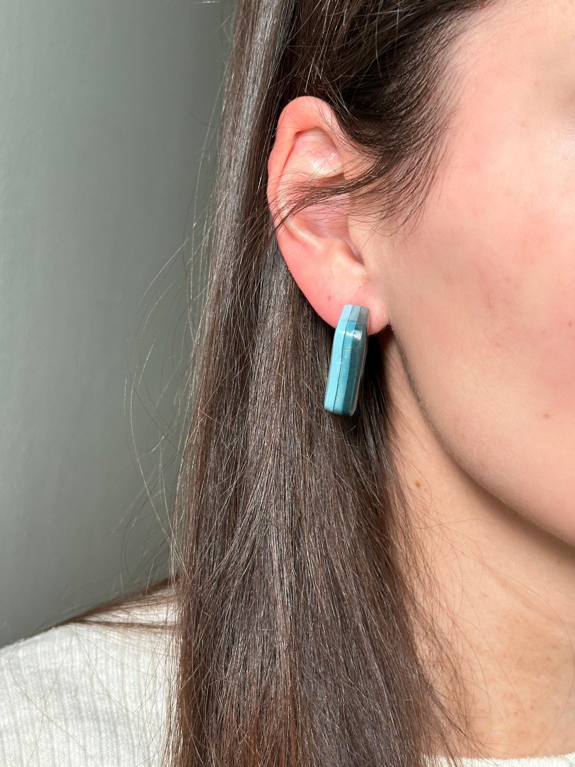 Color Block Hoop Earrings – Turquoise | Handmade Polymer Clay Statement Hoops