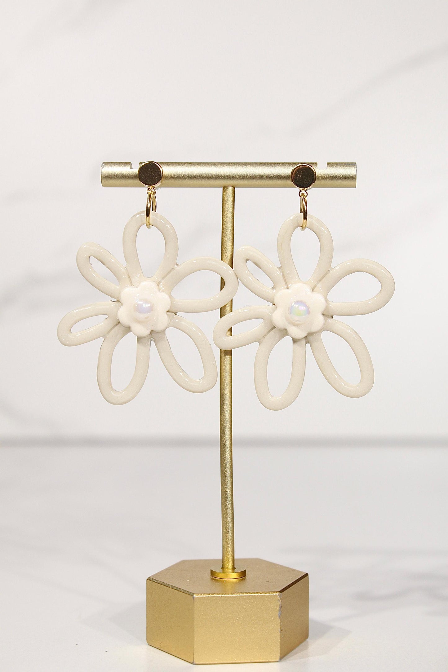 Whimsy Bloom Vanilla Flower Statement Earrings | Handmade Polymer Clay Earrings