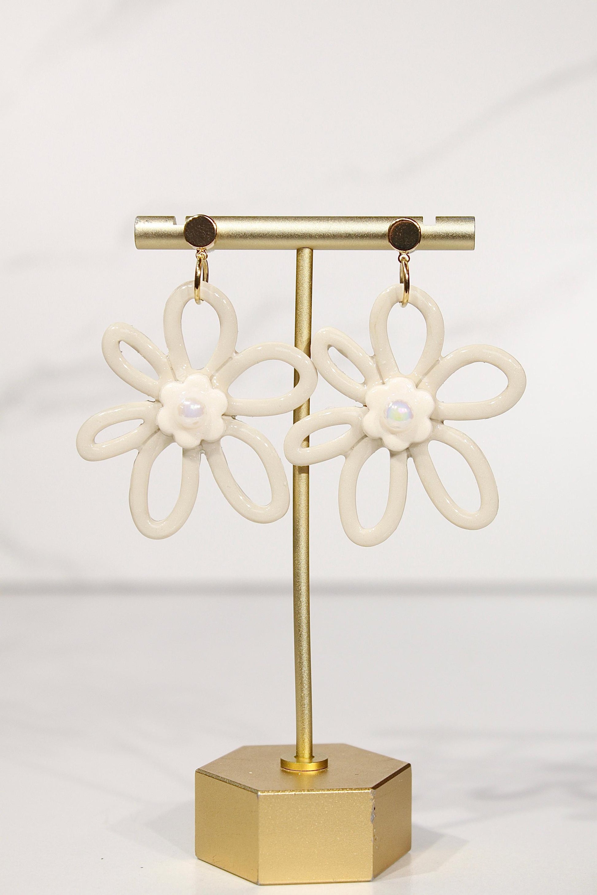 Whimsy Bloom Vanilla Flower Statement Earrings | Handmade Polymer Clay Earrings