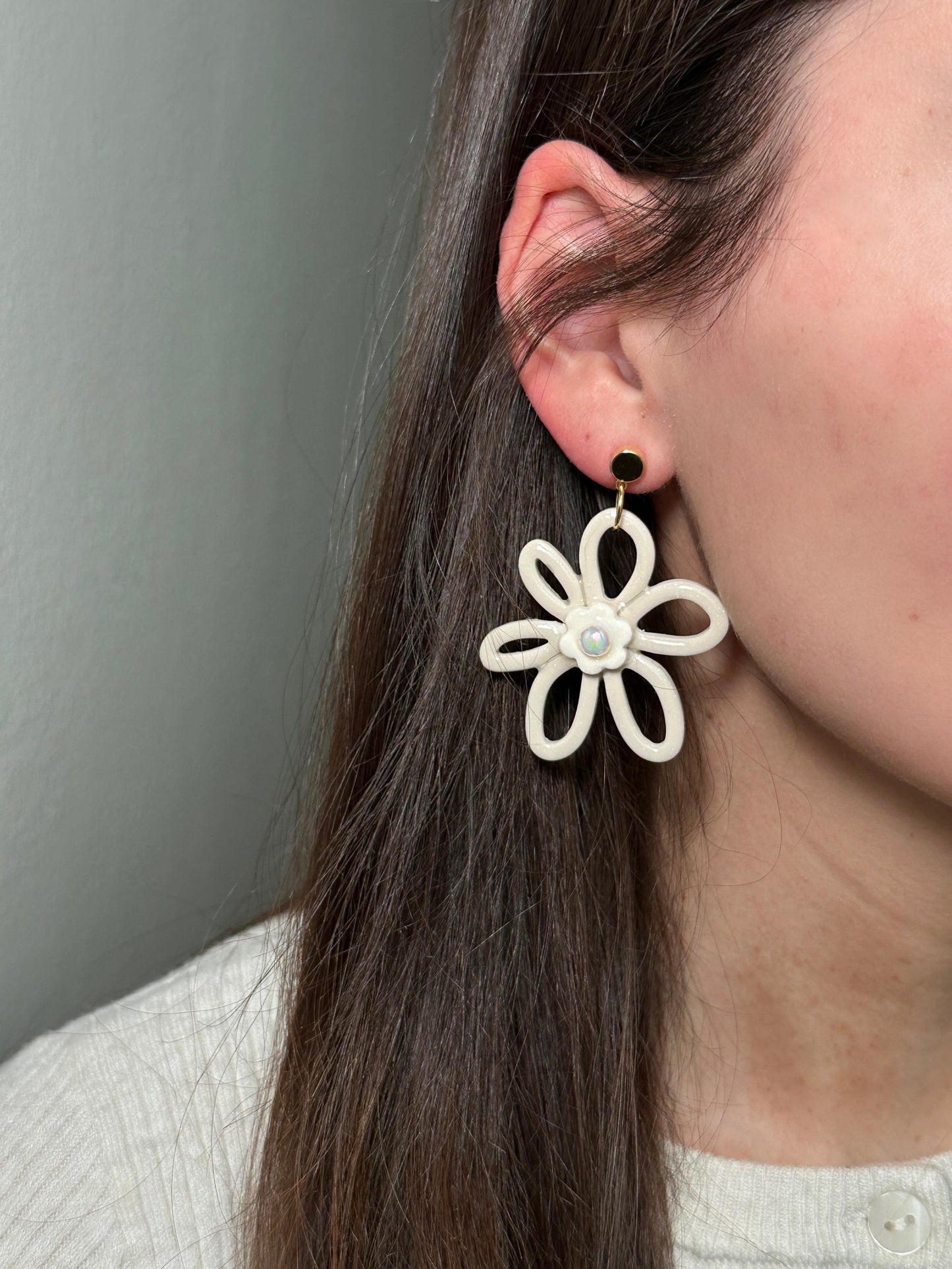 Whimsy Bloom Vanilla Flower Statement Earrings | Handmade Polymer Clay Earrings
