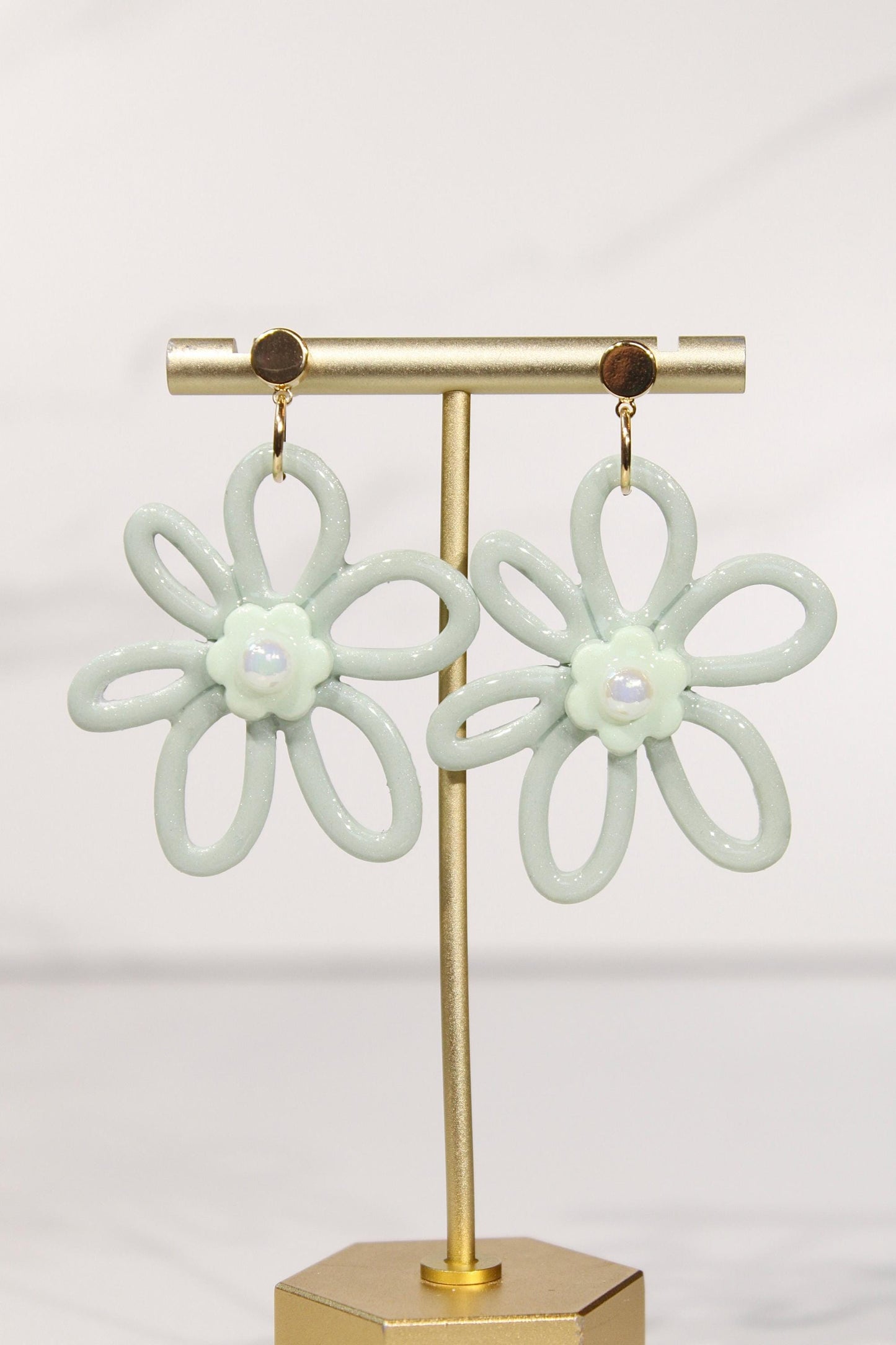 Whimsy Bloom Sage Flower Statement Earrings | Handmade Polymer Clay Earrings