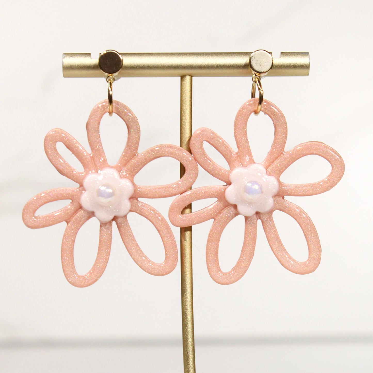 Whimsy Bloom Blush Flower Statement Earrings | Handmade Polymer Clay Earrings