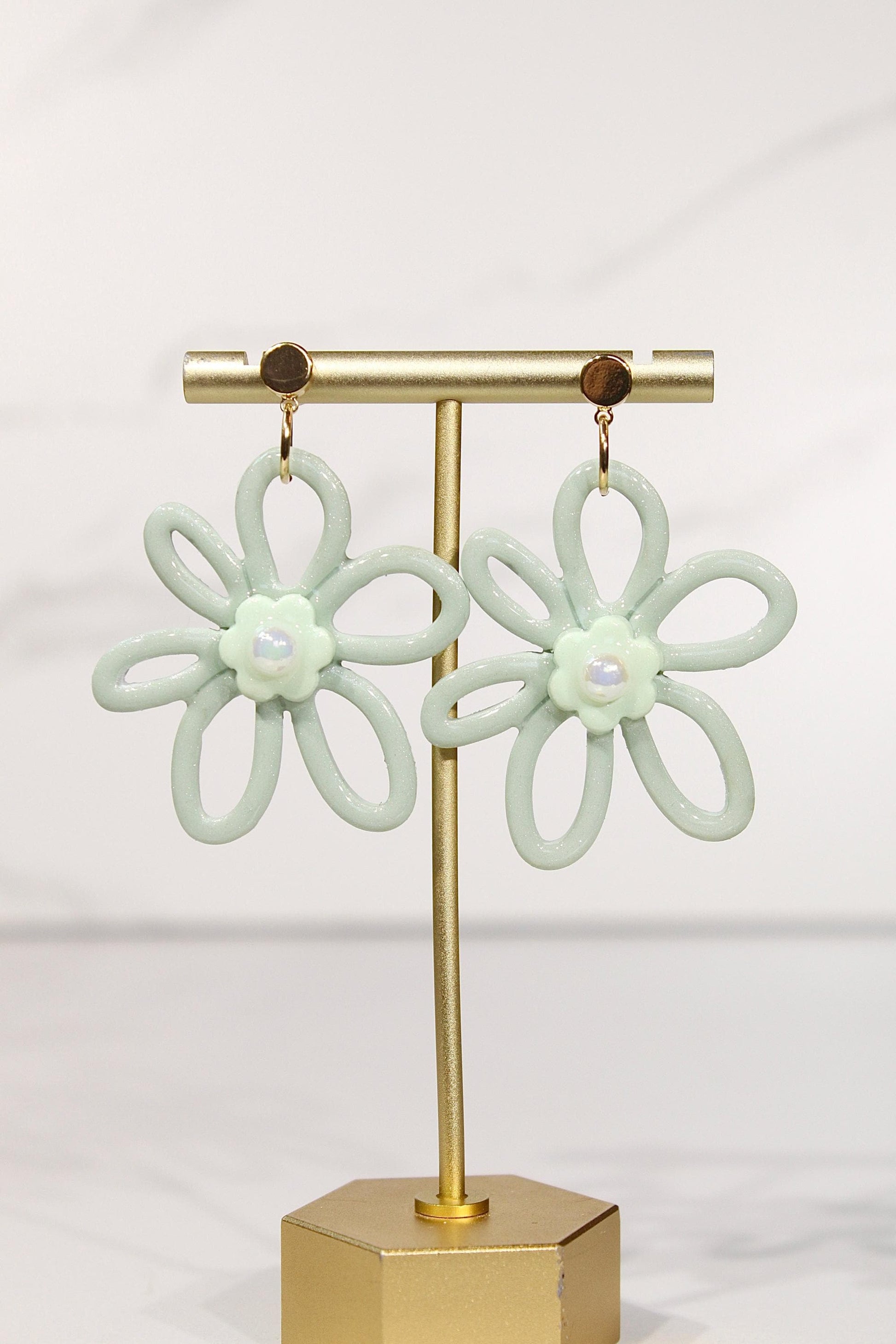 Whimsy Bloom Sage Flower Statement Earrings | Handmade Polymer Clay Earrings
