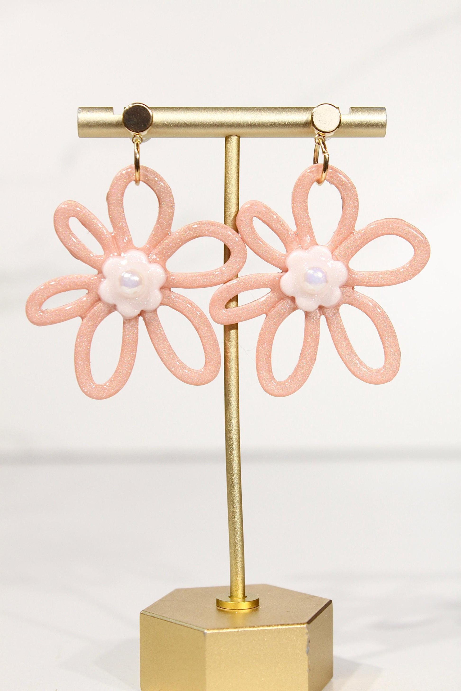 Whimsy Bloom Blush Flower Statement Earrings | Handmade Polymer Clay Earrings