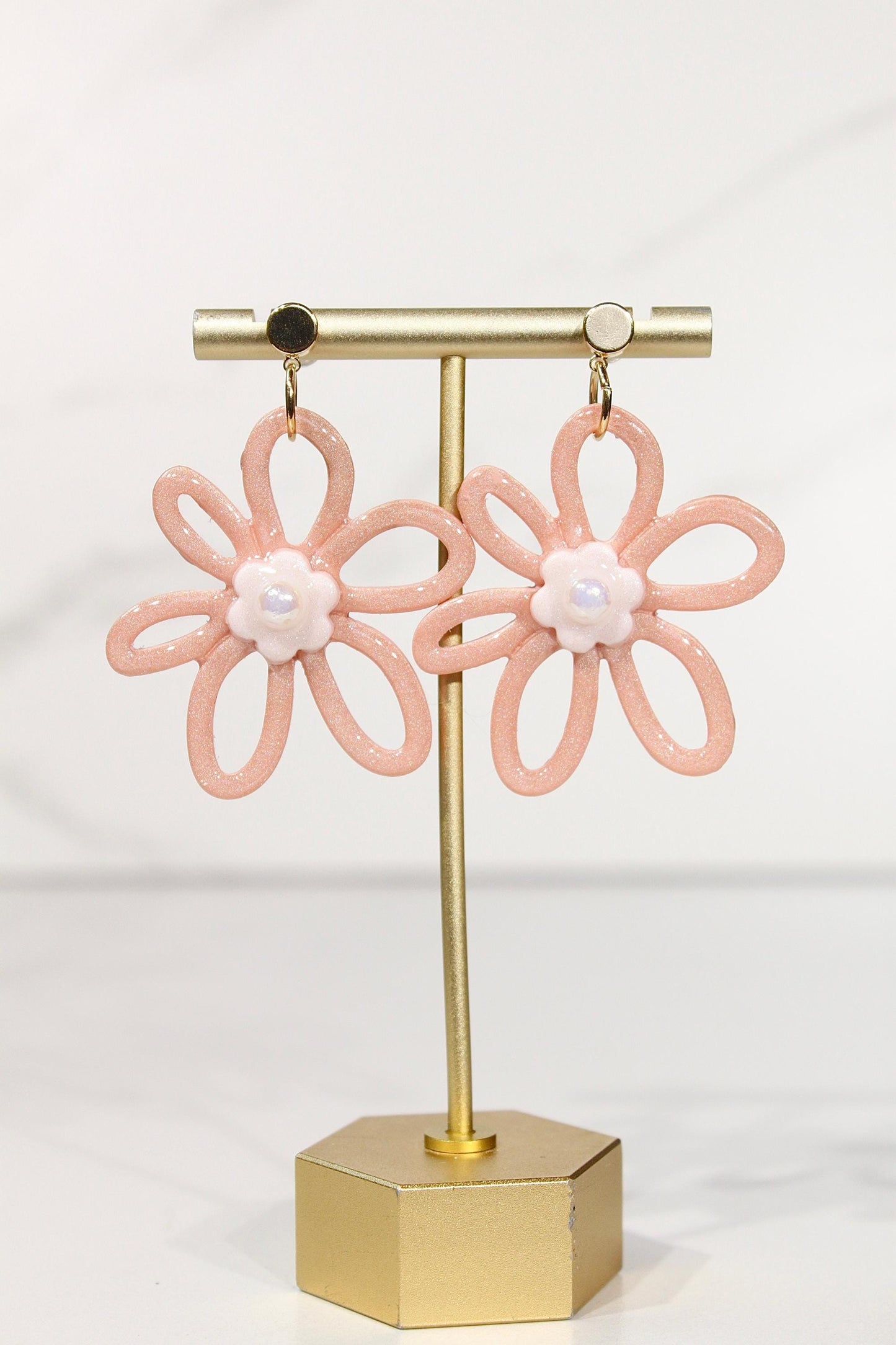 Whimsy Bloom Blush Flower Statement Earrings | Handmade Polymer Clay Earrings