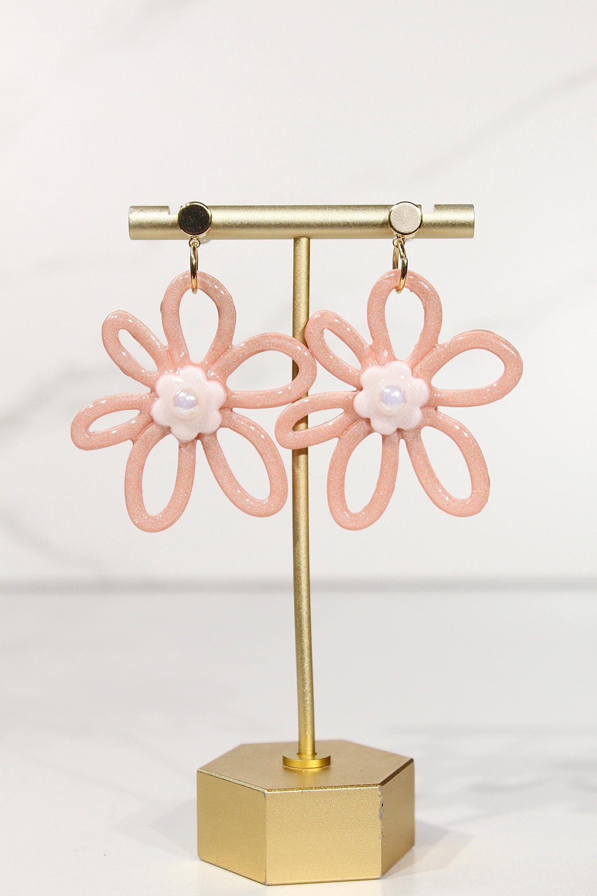 Whimsy Bloom Blush Flower Statement Earrings | Handmade Polymer Clay Earrings
