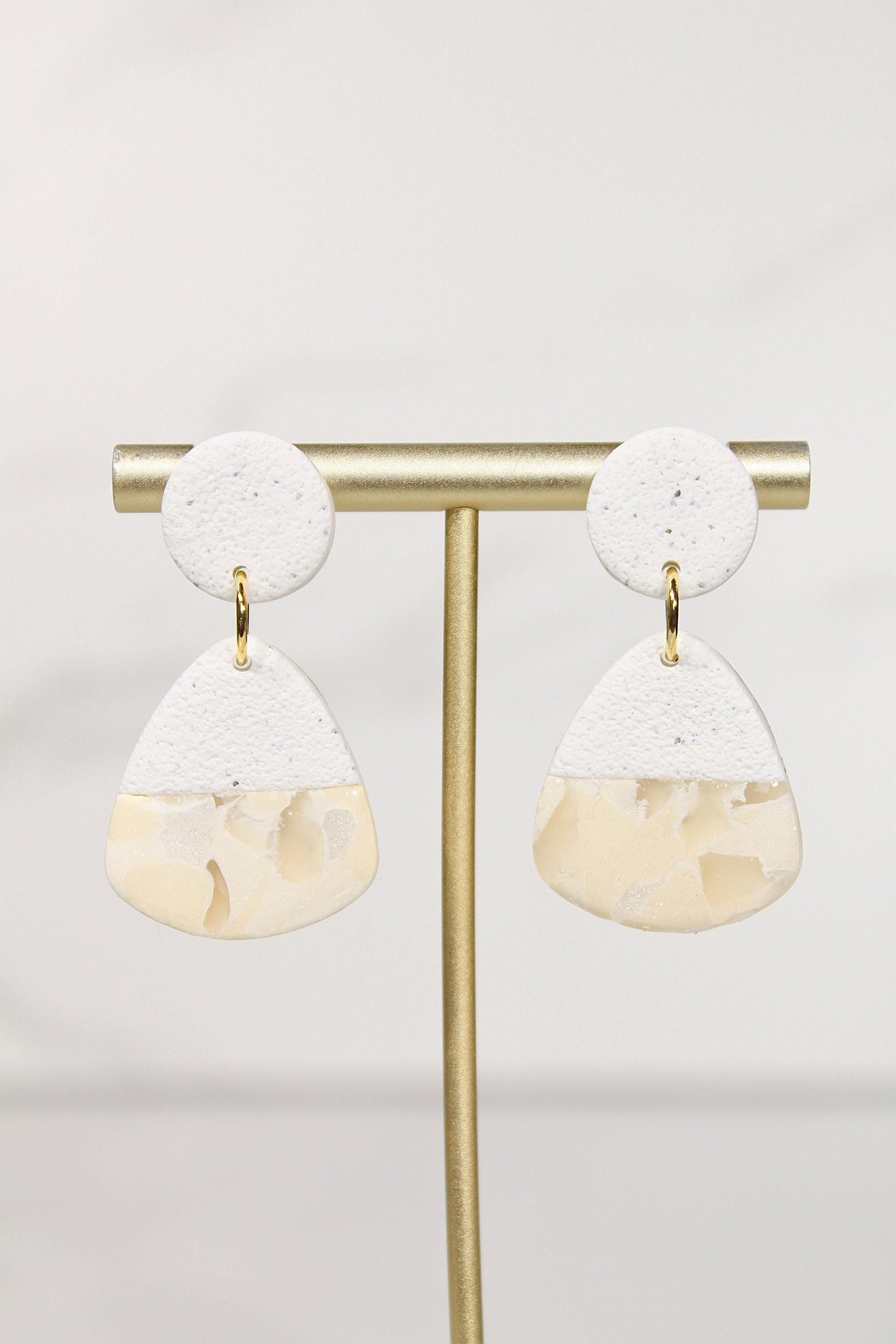 Sorbet Marble Vanilla Statement Earrings | Handmade Polymer Clay Earrings