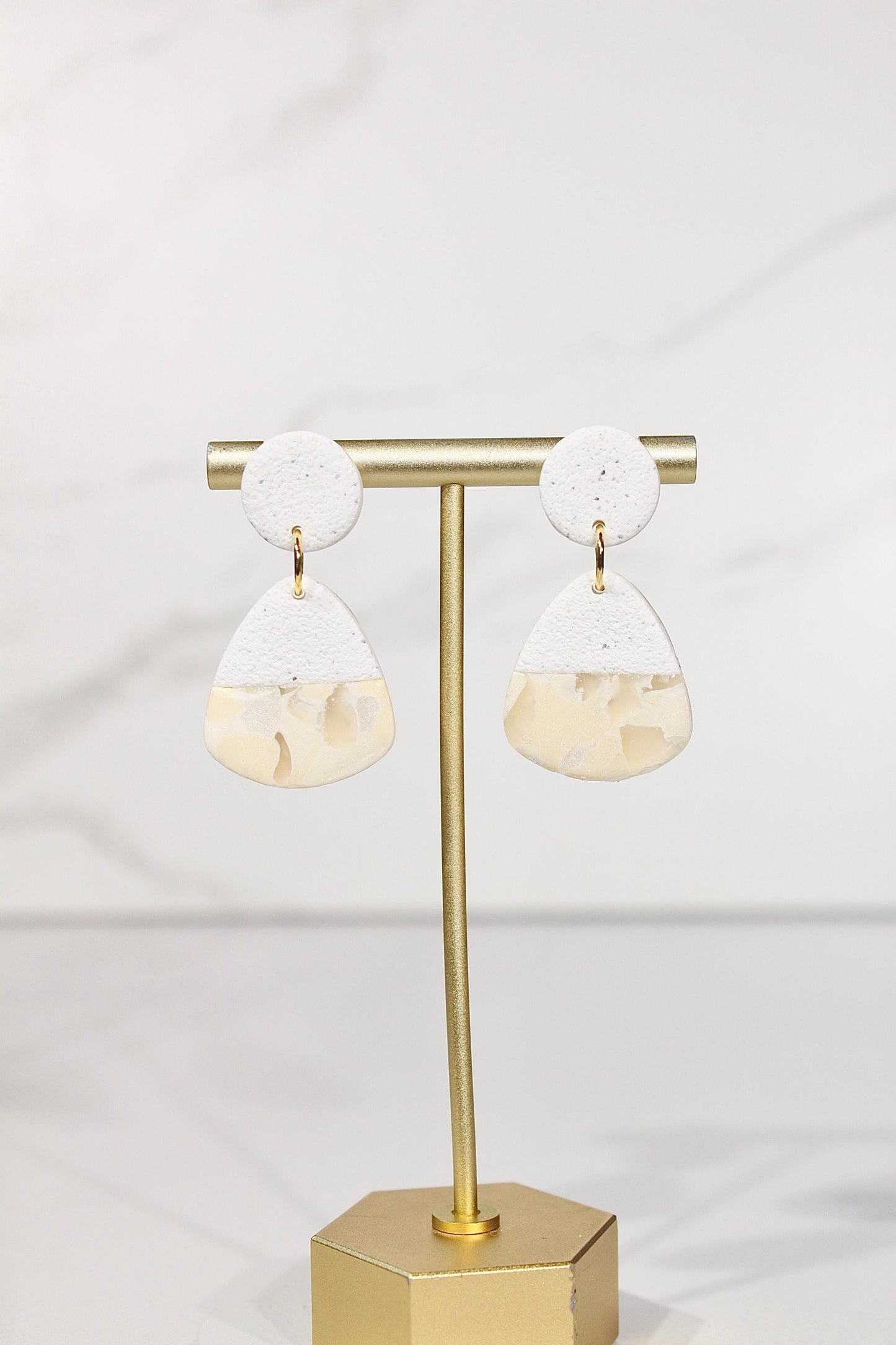 Sorbet Marble Vanilla Statement Earrings | Handmade Polymer Clay Earrings