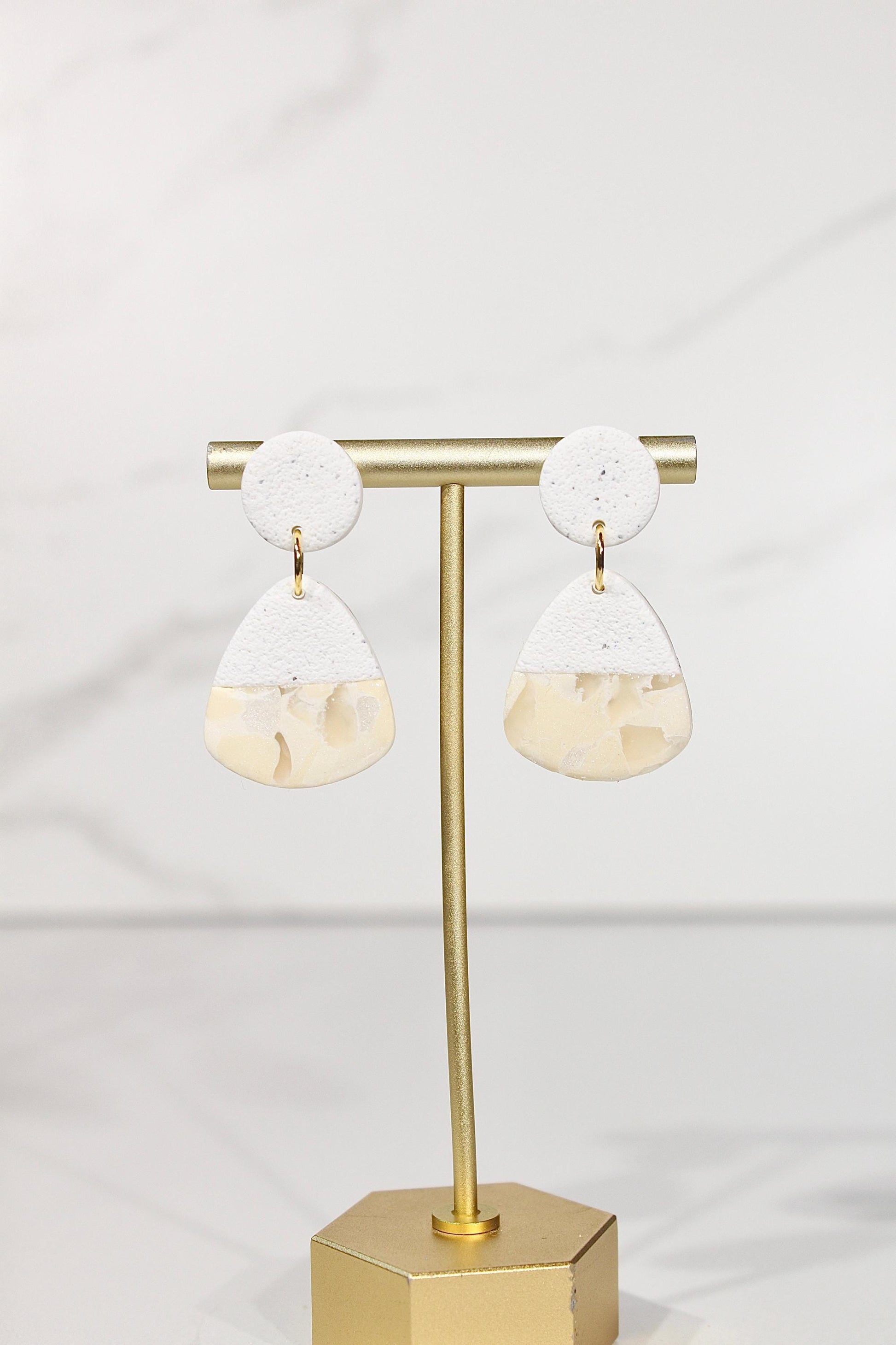 Sorbet Marble Vanilla Statement Earrings | Handmade Polymer Clay Earrings